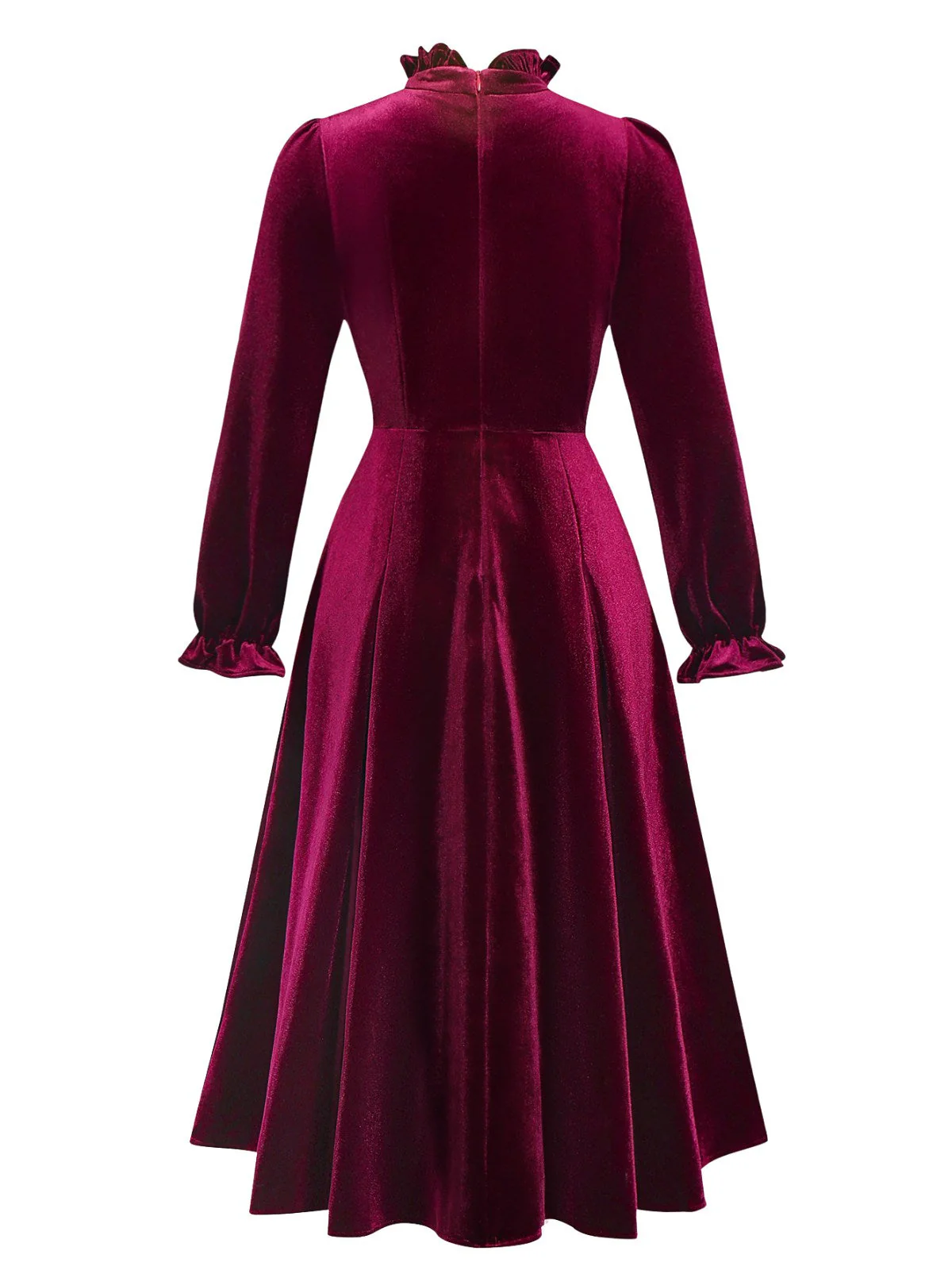 Robe rouge en velours à col volanté et manches lanternes années 1950 - Image 3