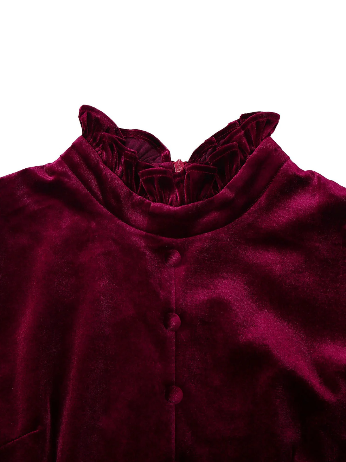 Robe rouge en velours à col volanté et manches lanternes années 1950 - Image 4