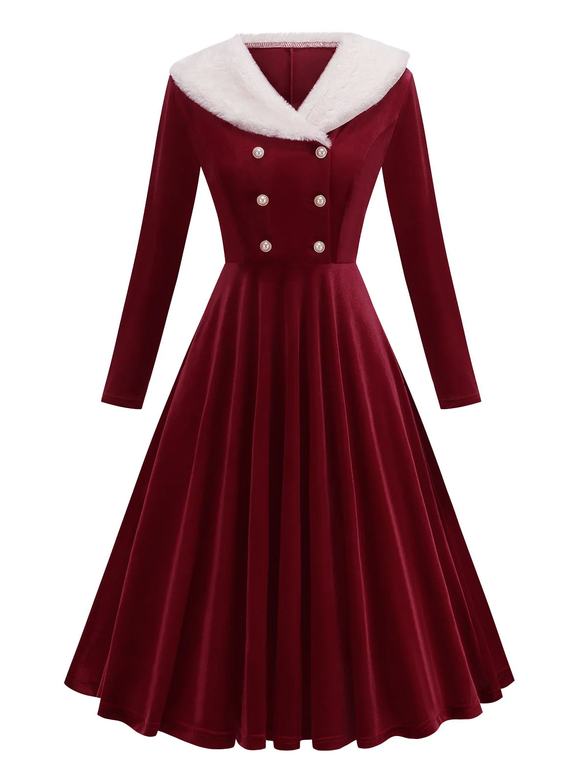 Robe rouge en velours col en fourrure et perles style Père Noël des années 1950 - Image 2
