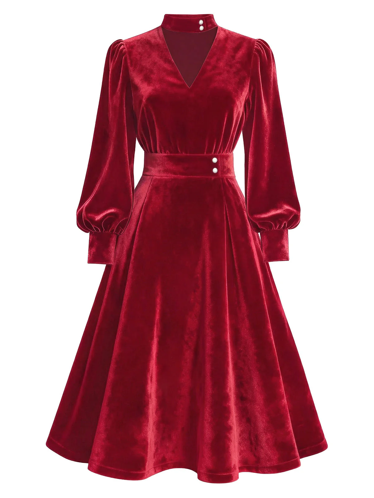 Robe verte en velours perlé et col en V années 1950 - Image 4