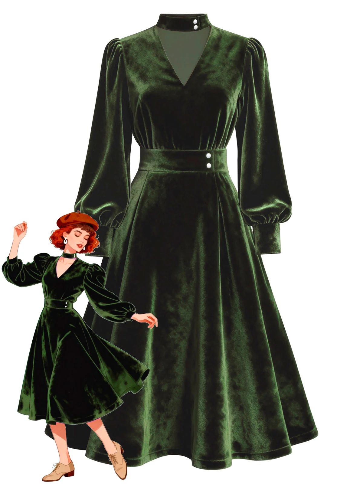 Robe rouge en velours perlé et col en V années 1950 - Image 4