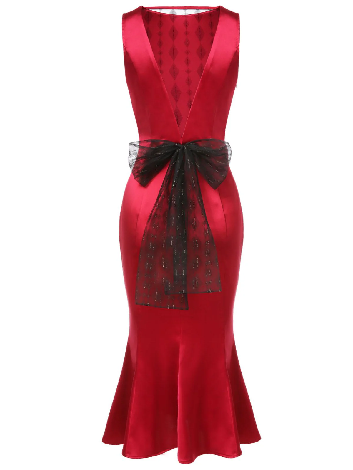 Robe rouge foncé en queue de poisson avec nœud des années 1930 - Image 2