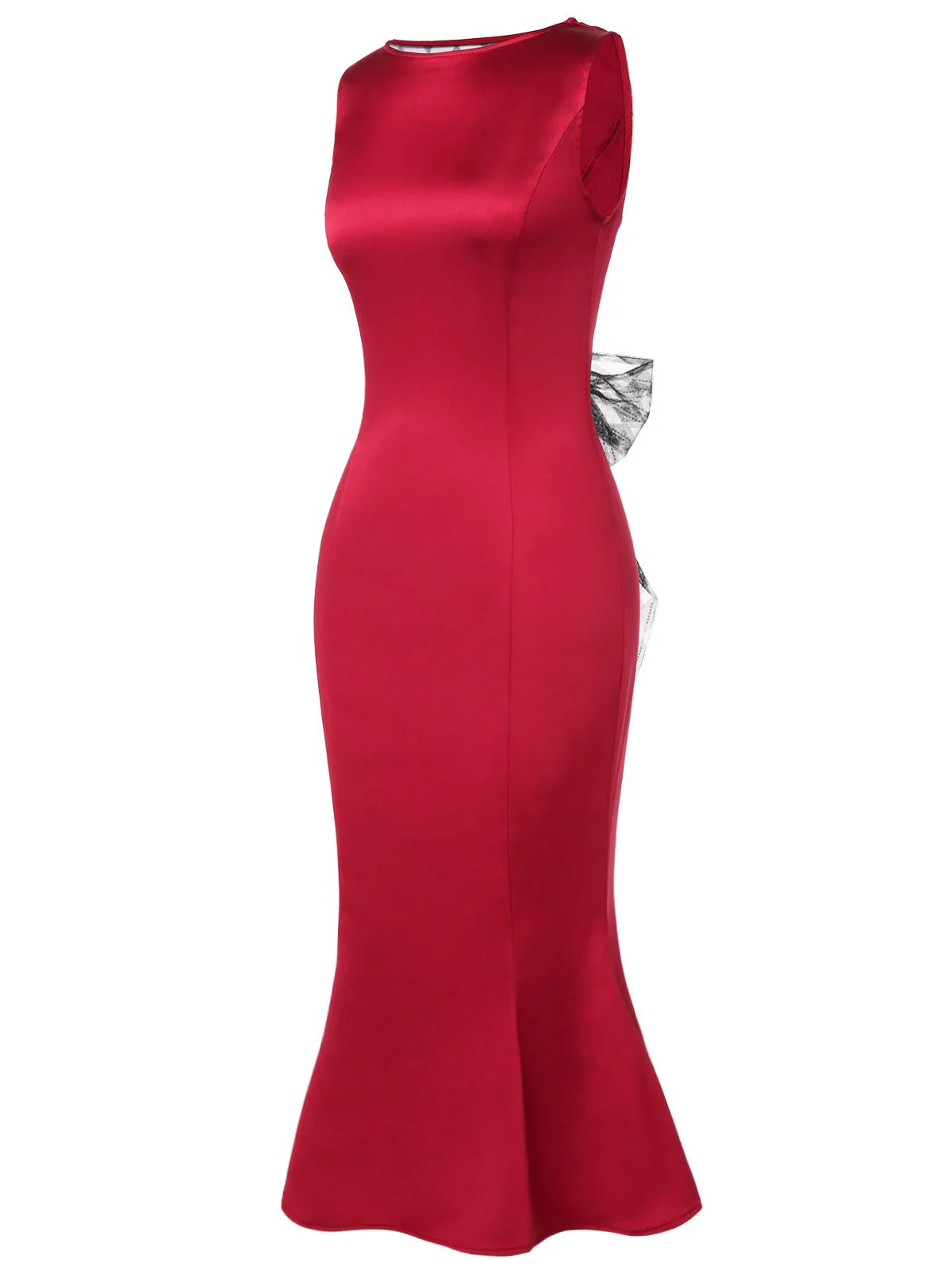 Robe rouge foncé en queue de poisson avec nœud des années 1930 - Image 5