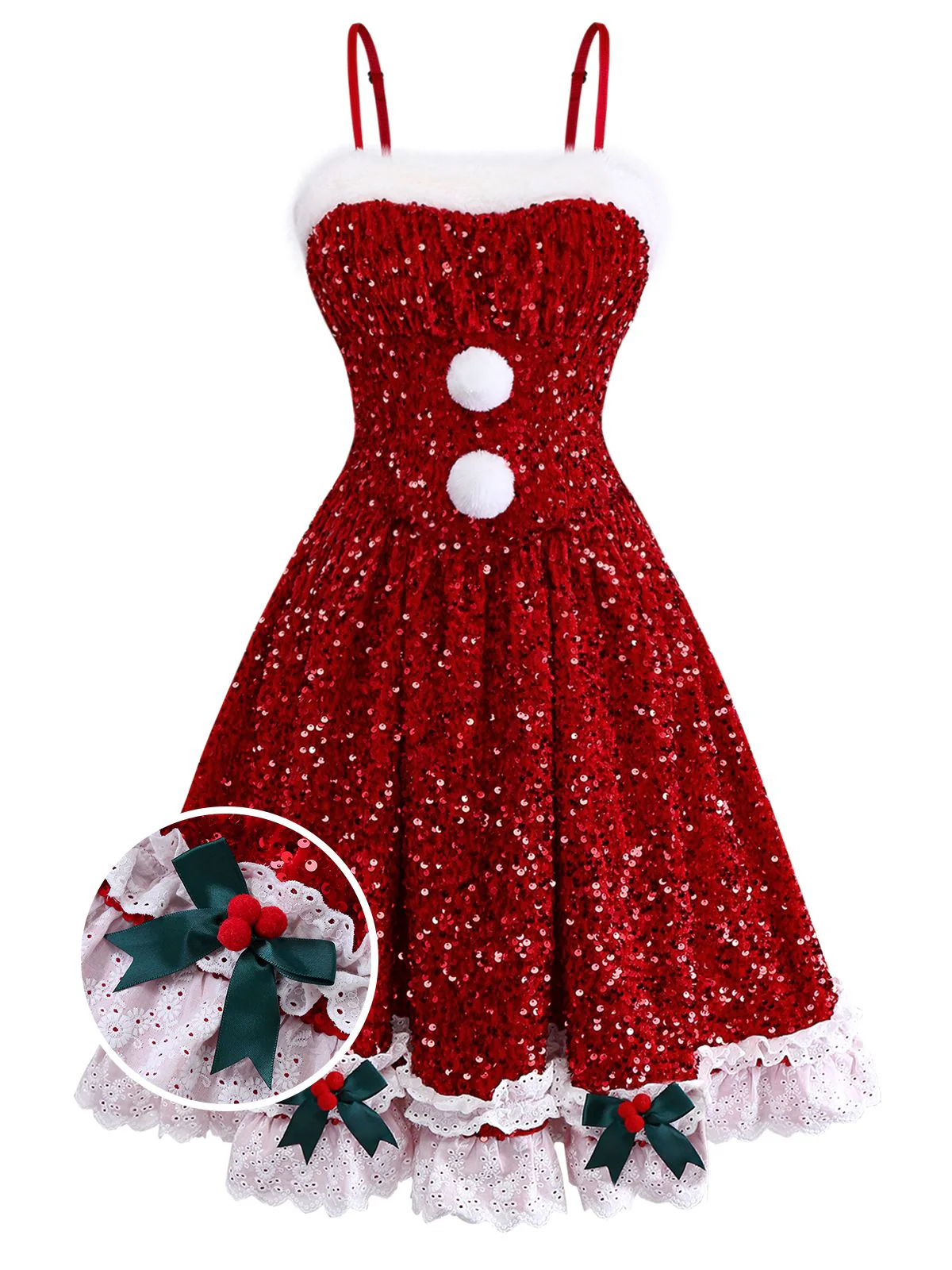 Robe rouge à nœud et sequins ourlet brut années 50 - Image 2