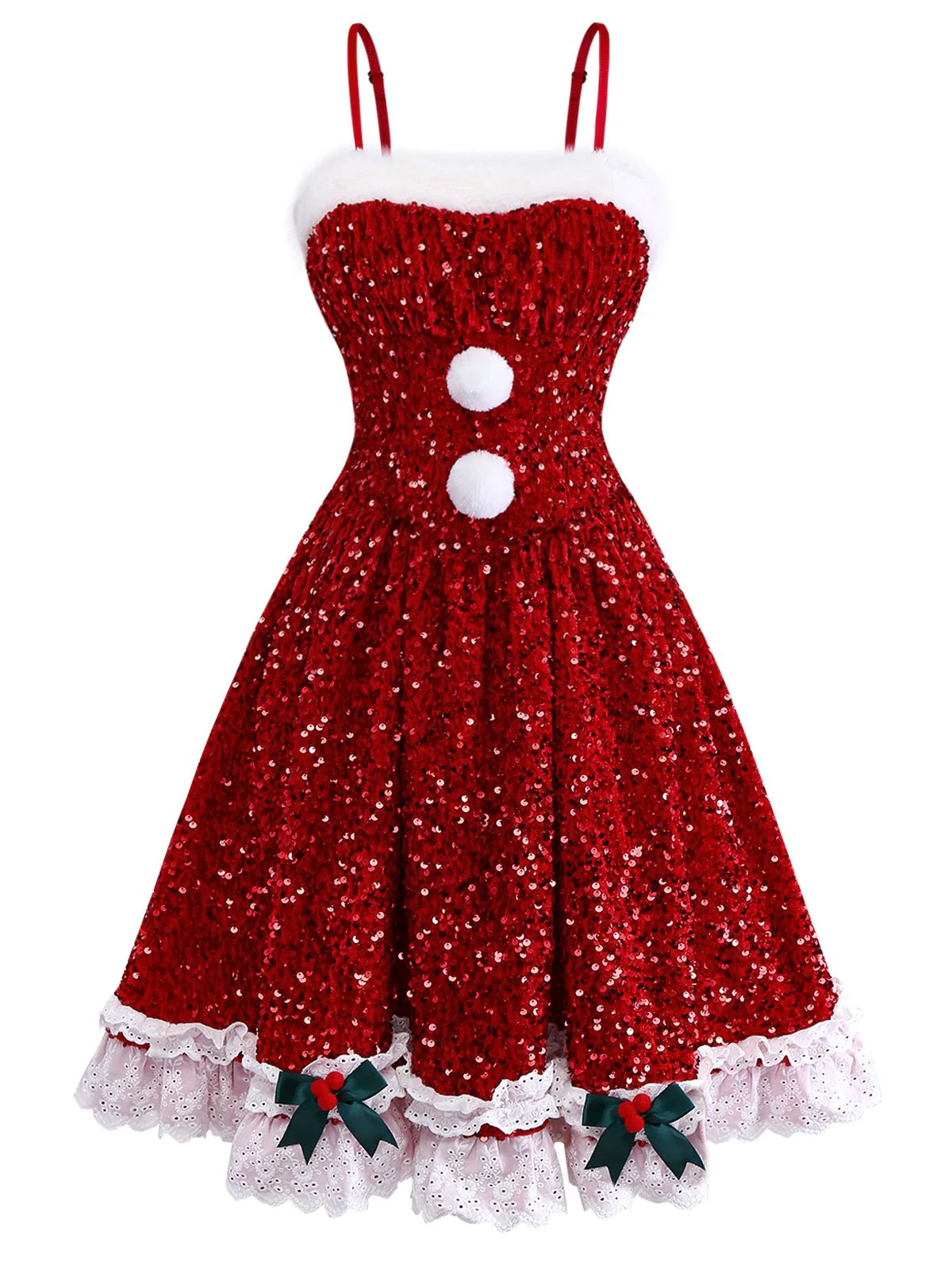 Robe rouge à nœud et sequins ourlet brut années 50 - Image 3