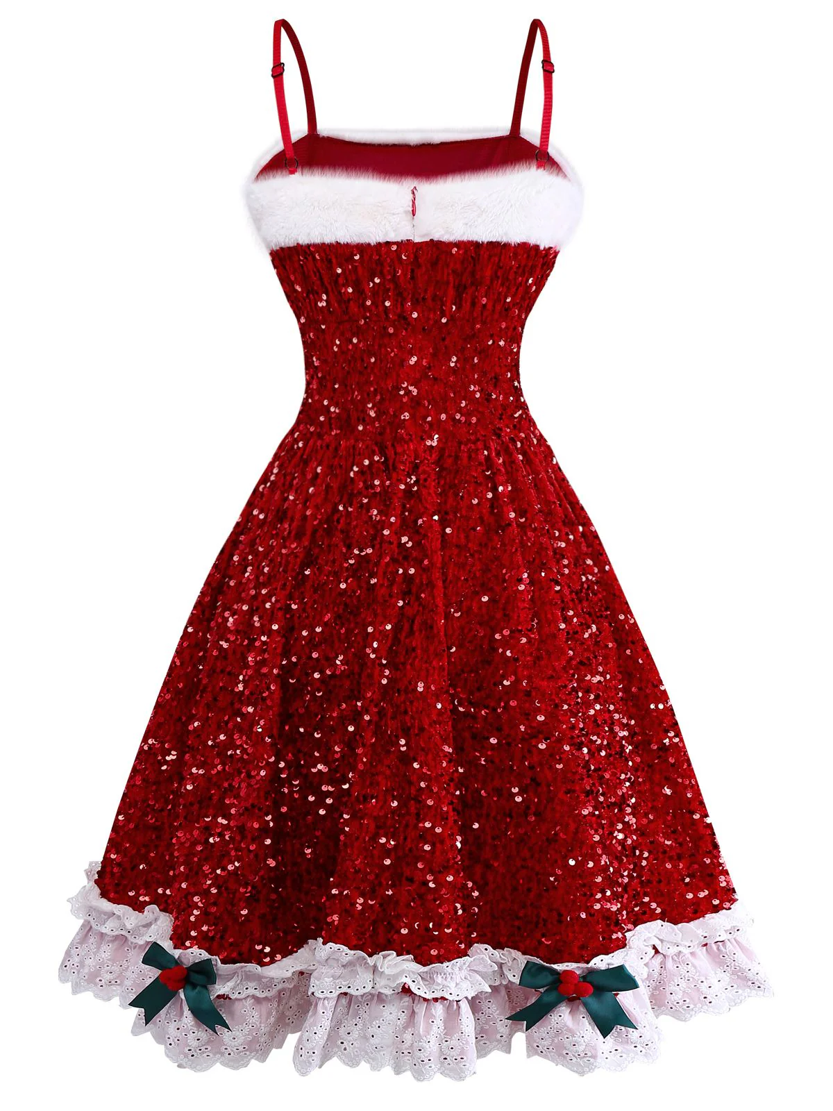 Robe rouge à nœud et sequins ourlet brut années 50 - Image 4