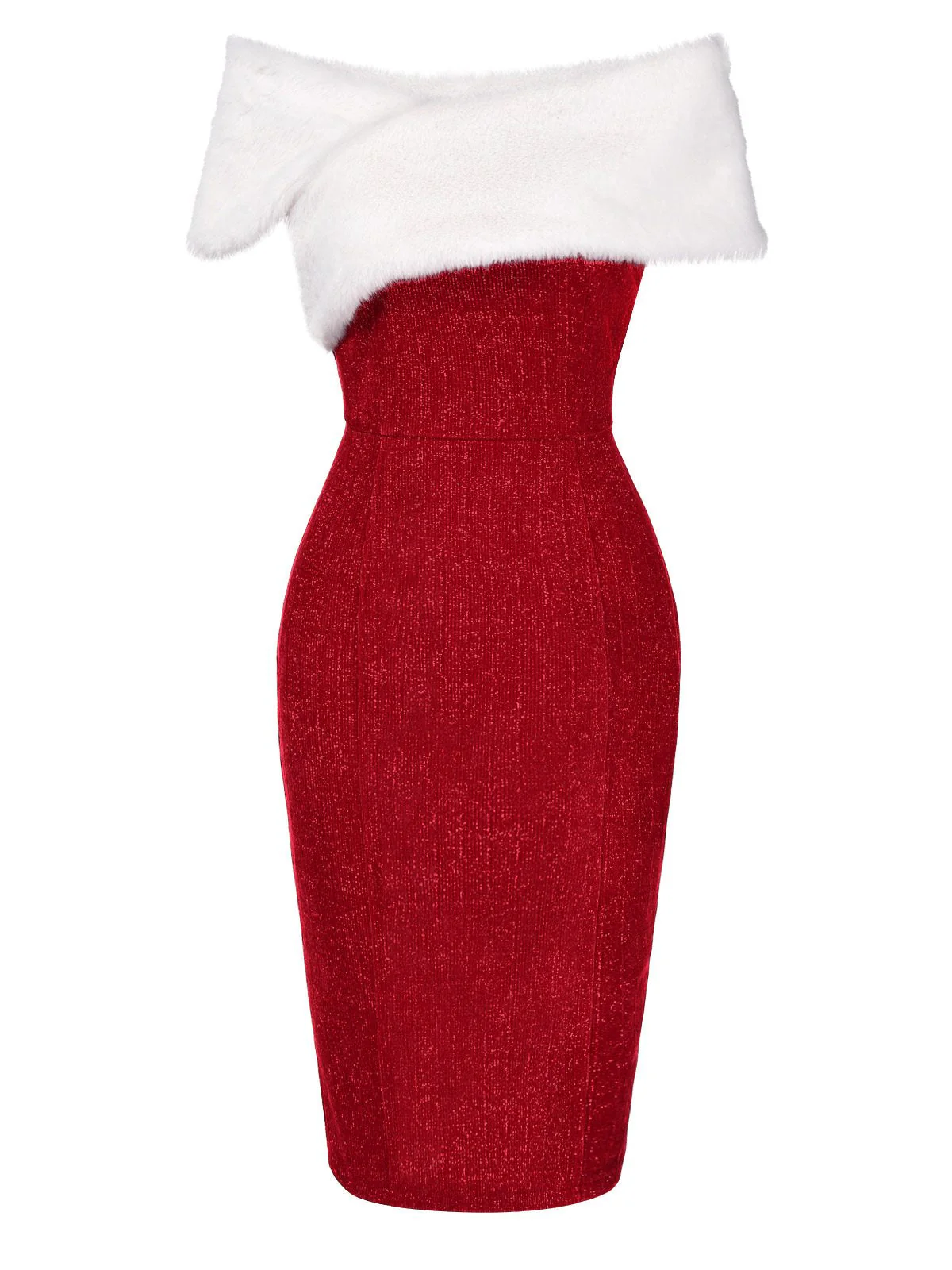 Robe rouge à épaules dénudées en fausse fourrure des années 1960 - Image 3