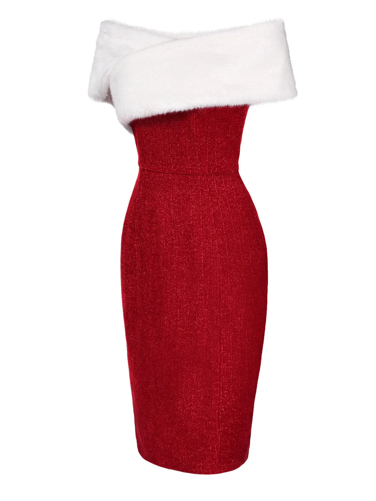 Robe rouge à épaules dénudées en fausse fourrure des années 1960 - Image 4