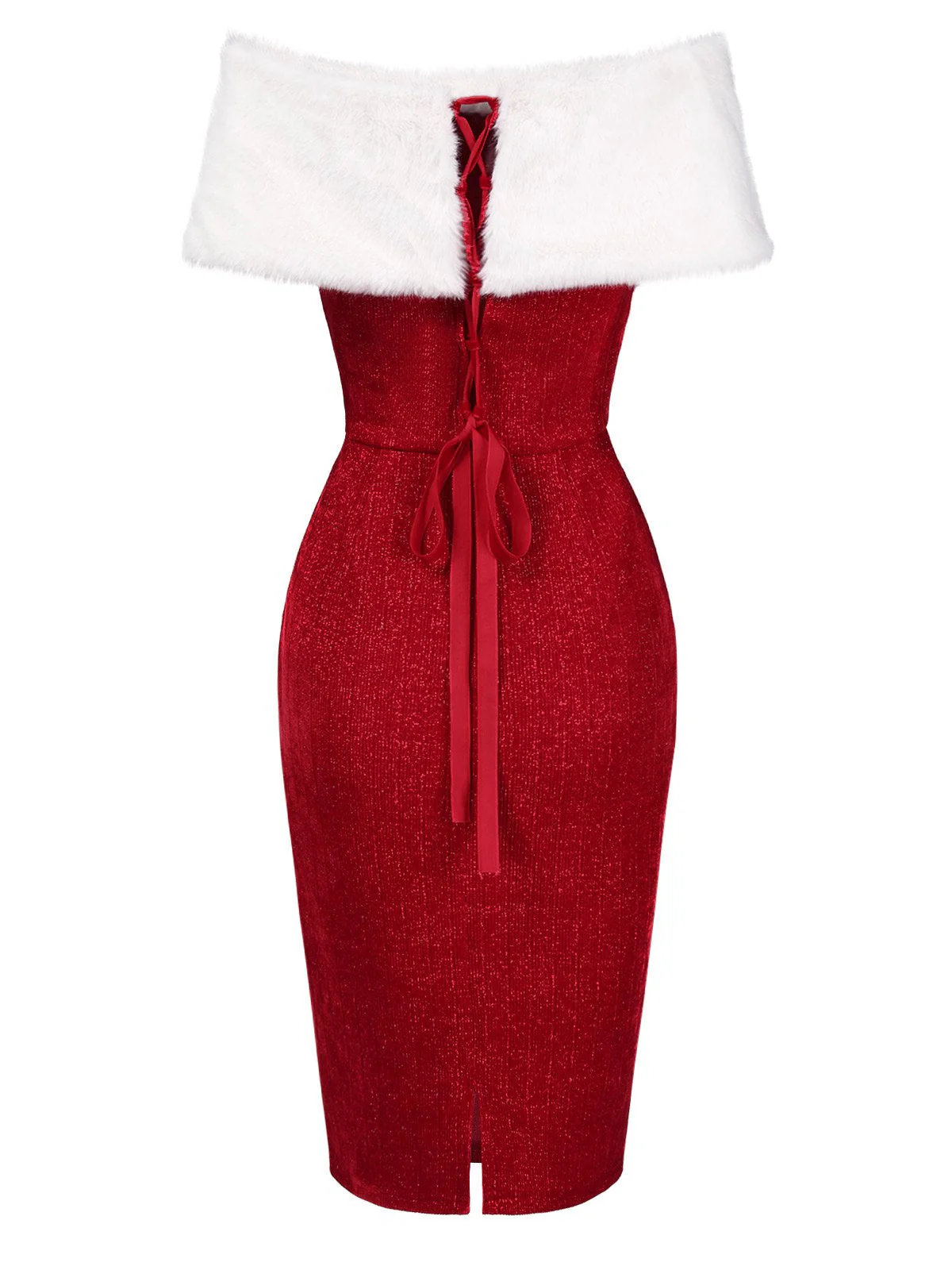 Robe rouge à épaules dénudées en fausse fourrure des années 1960 - Image 5