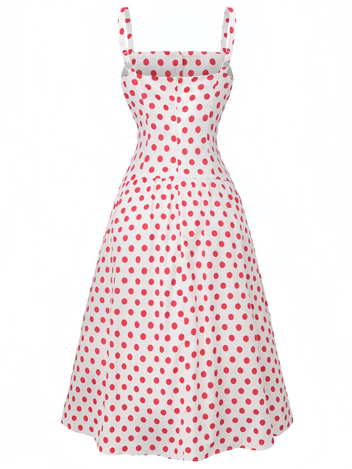Robe Rouge Pois Col Carré Bretelles Larges Années 50 - Image 3
