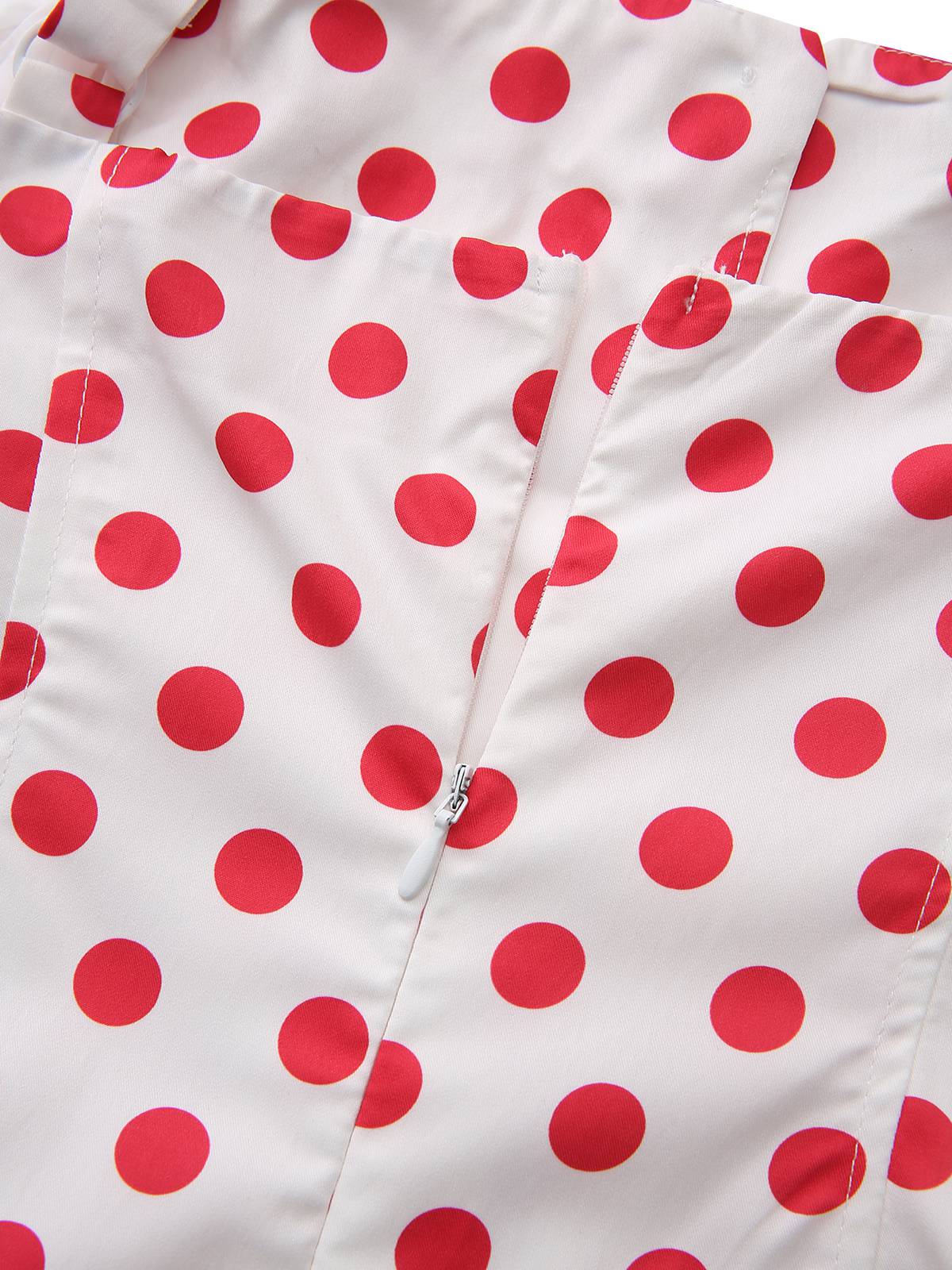 Robe Rouge Pois Col Carré Bretelles Larges Années 50 - Image 6