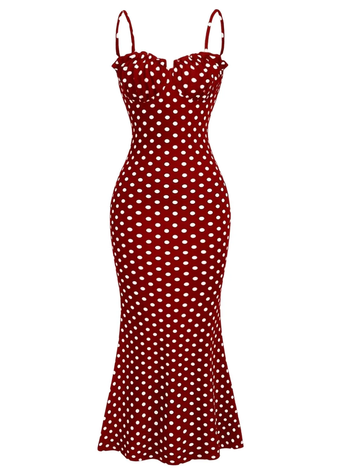 [Prévente] Robe rouge pois fines bretelles et coupe sirène années 1930 - Image 2