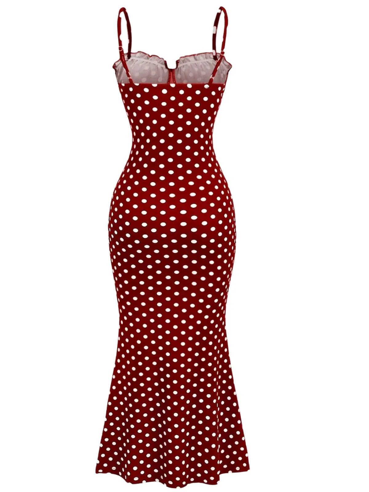 [Prévente] Robe rouge pois fines bretelles et coupe sirène années 1930 - Image 3