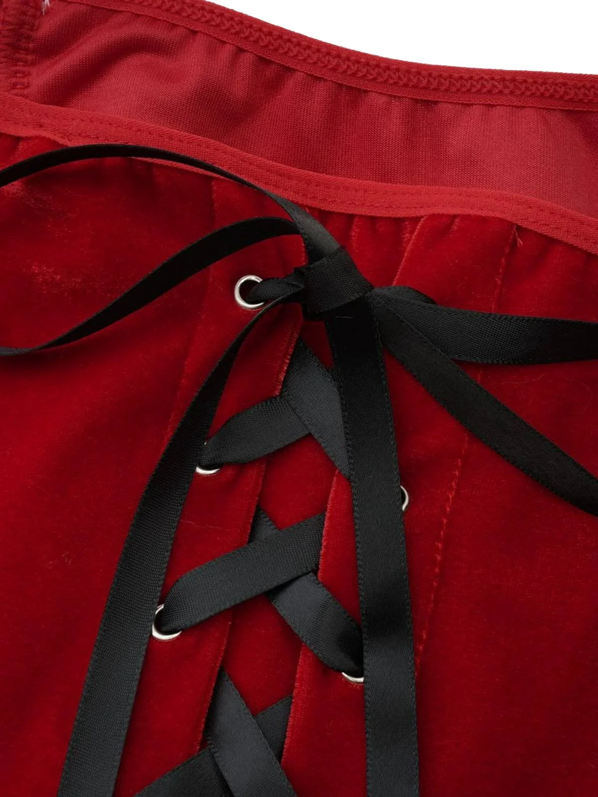 Robe rouge style Père Noël sans bretelles à lacets en peluche des années 1970 - Image 6