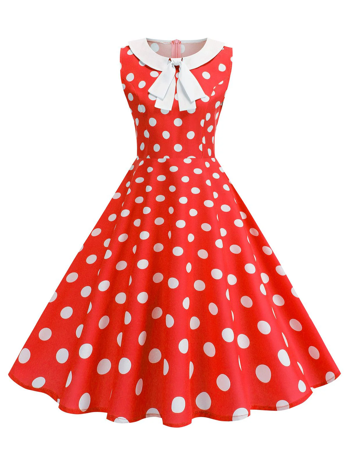 Robe sans manches à pois et col Claudine années 1950 - Image 8