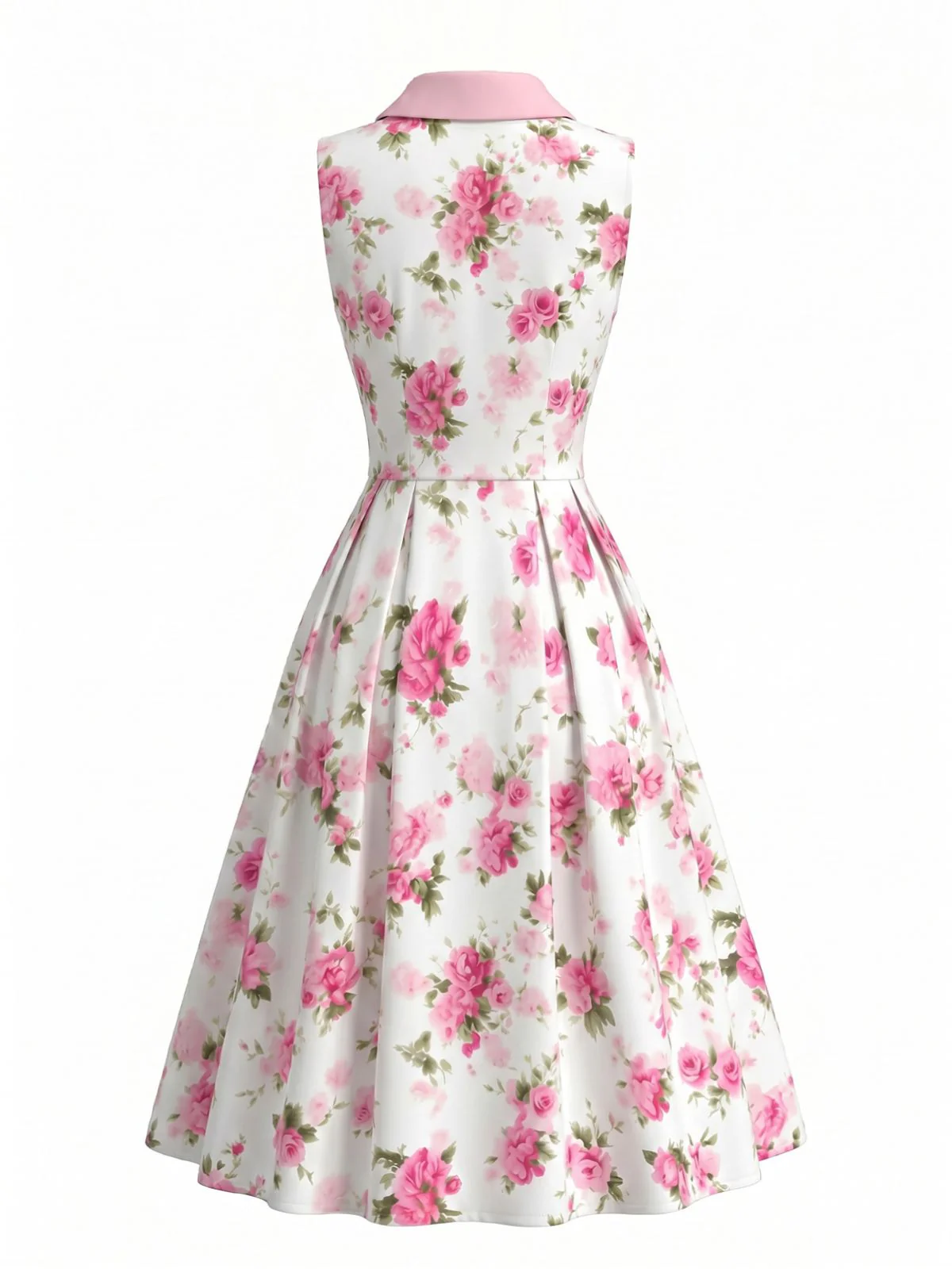 Robe Sans Manches Boutonné Col Revers Rose Années 1950 - Image 3