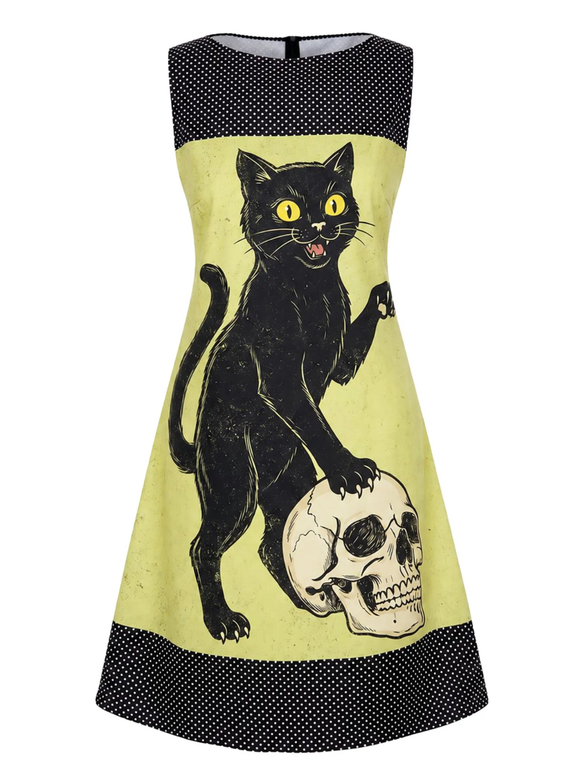 Robe Sans Manches Chat Crâne À Pois Années 1960
