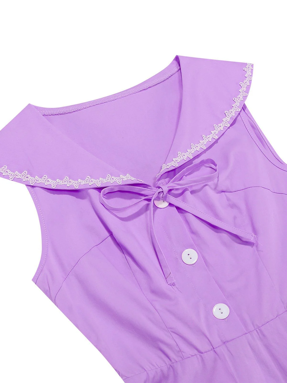 Robe sans manches col marin et nœud papillon couleur unie années 1950 - Image 12
