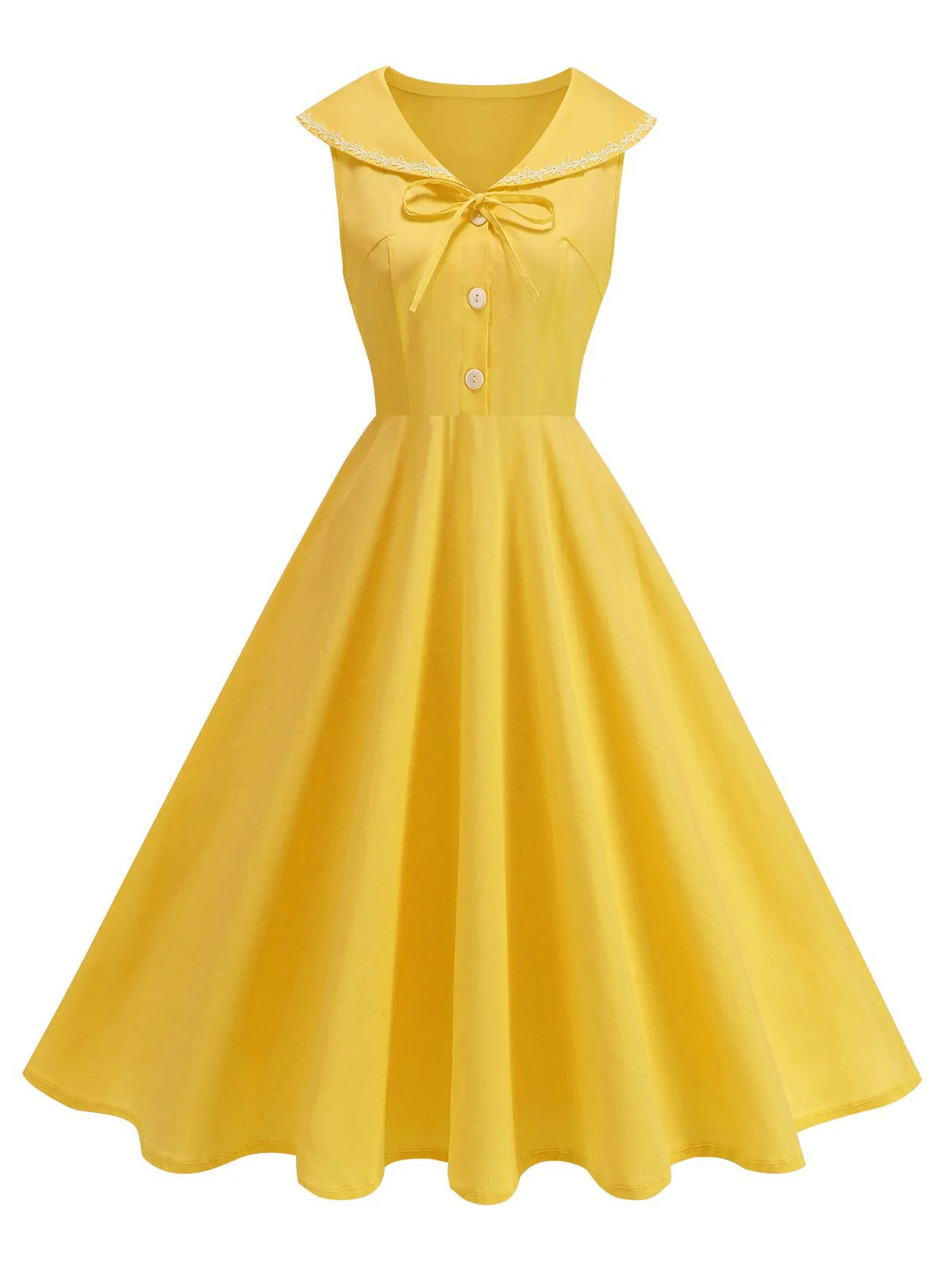Robe sans manches col marin et nœud papillon couleur unie années 1950 - Image 13