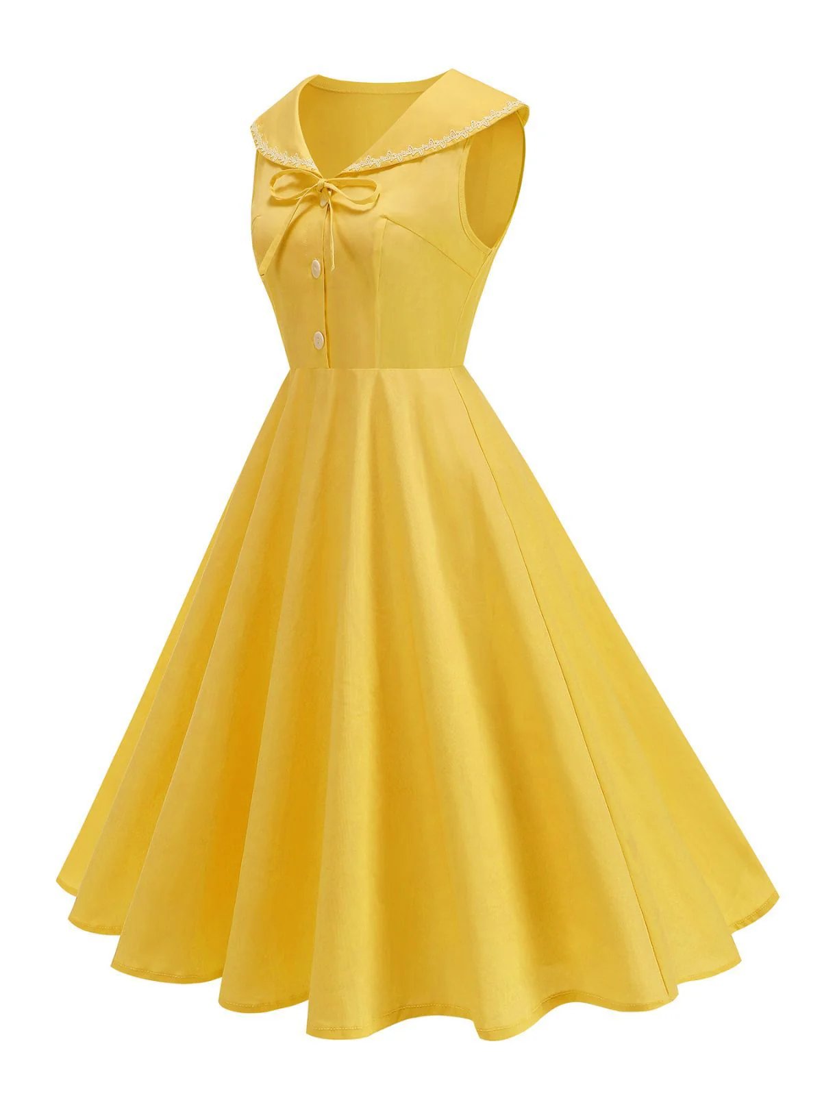 Robe sans manches col marin et nœud papillon couleur unie années 1950 - Image 14