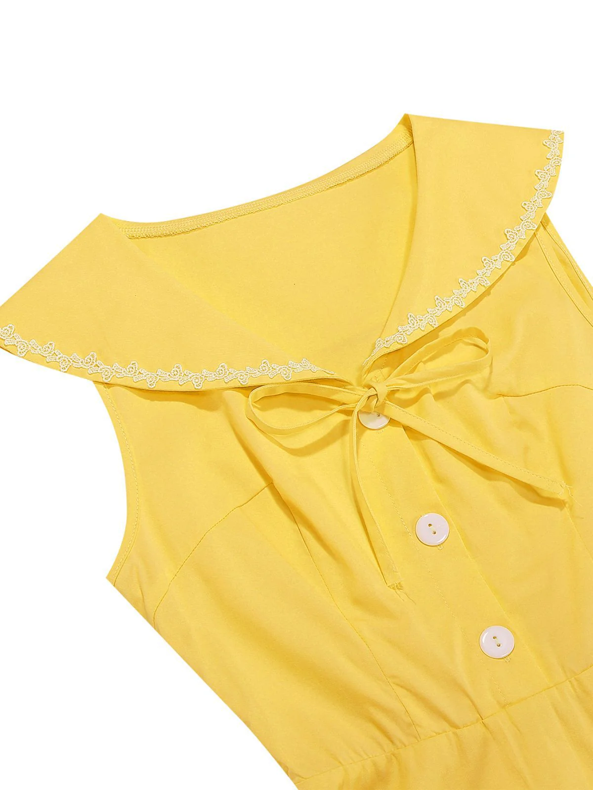 Robe sans manches col marin et nœud papillon couleur unie années 1950 - Image 17