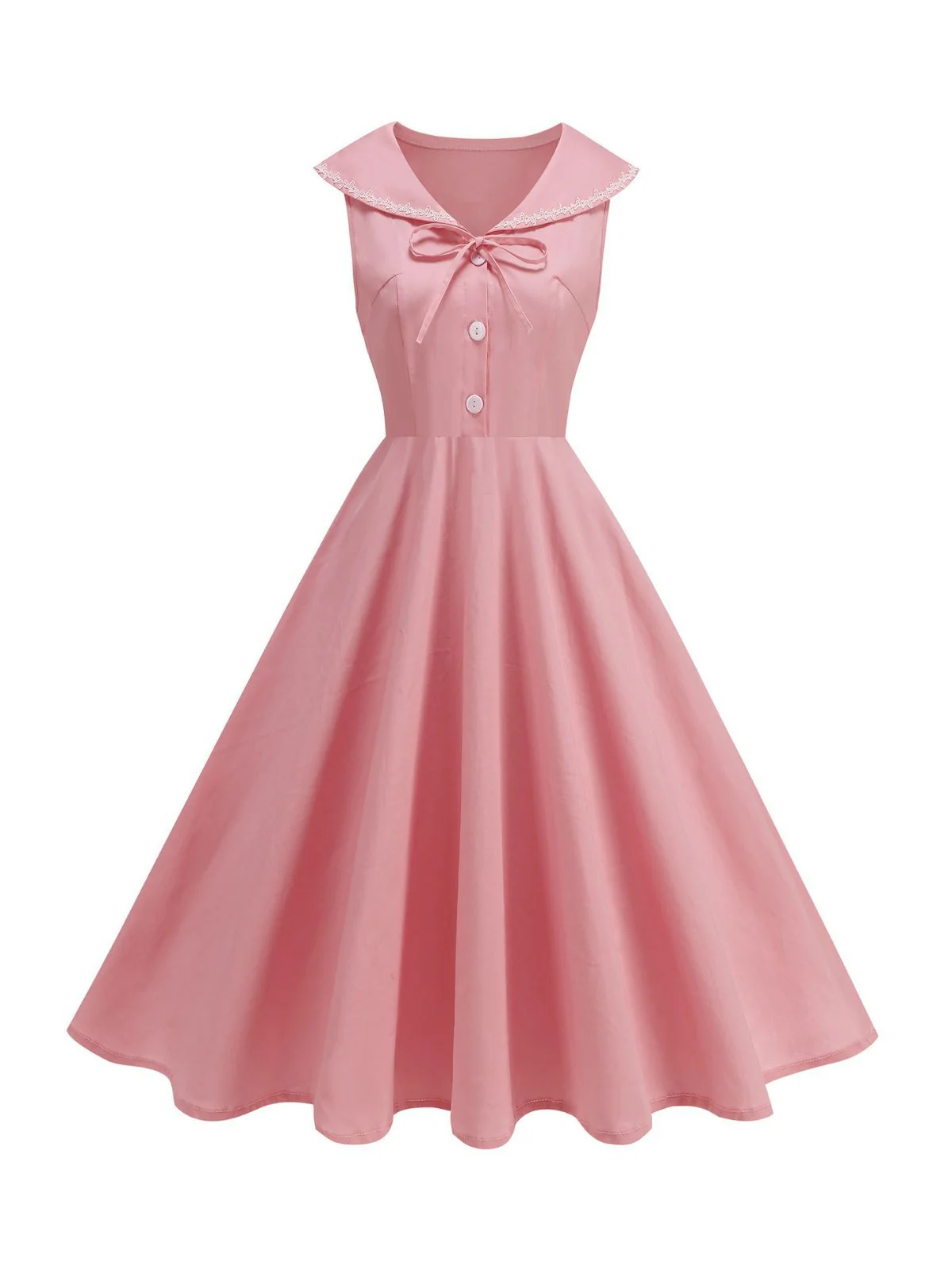 Robe sans manches col marin et nœud papillon couleur unie années 1950 - Image 20