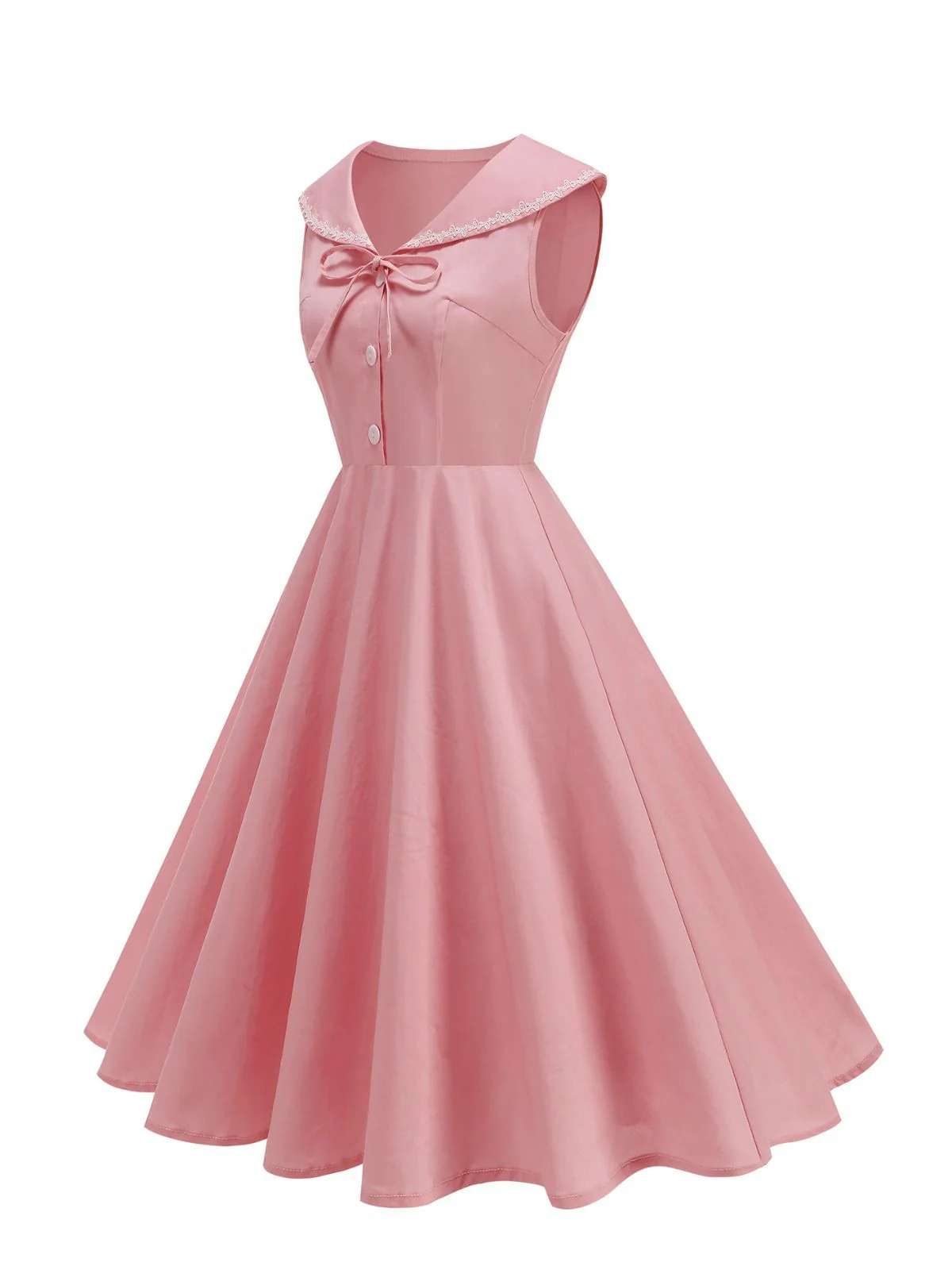 Robe sans manches col marin et nœud papillon couleur unie années 1950 - Image 21