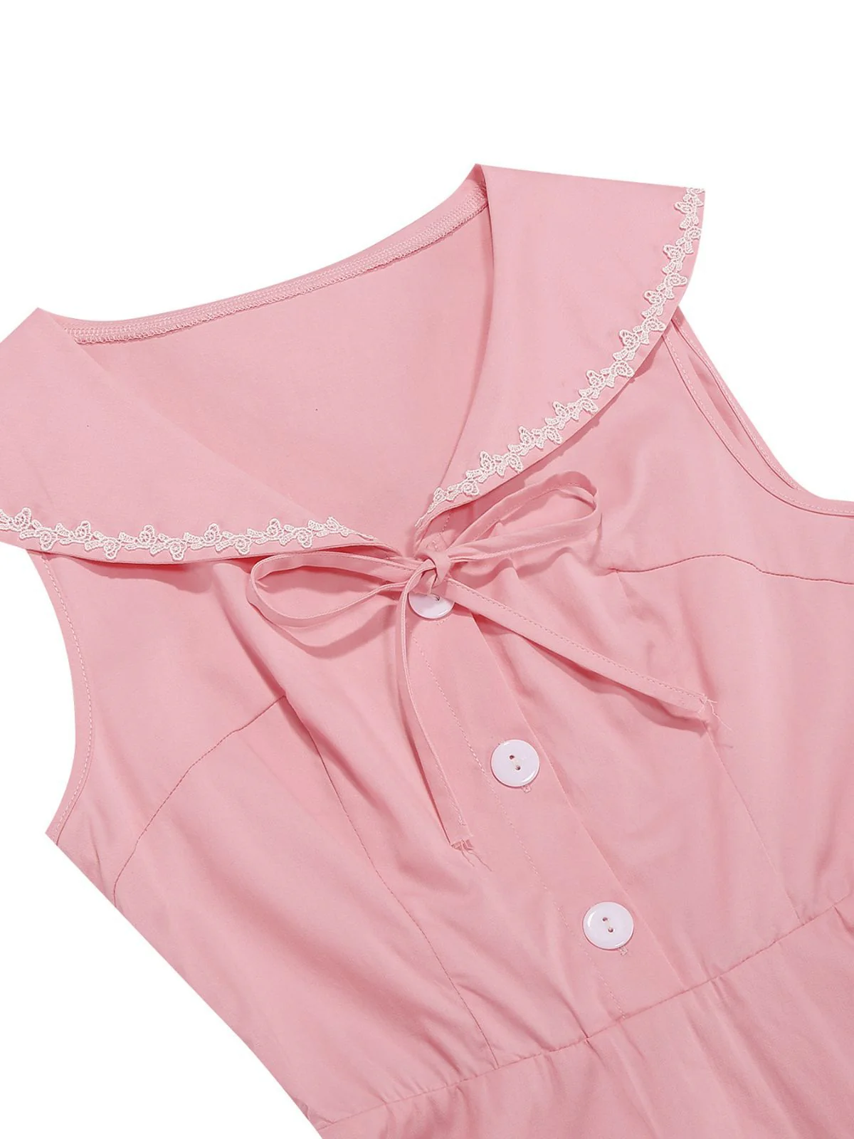 Robe sans manches col marin et nœud papillon couleur unie années 1950 - Image 23