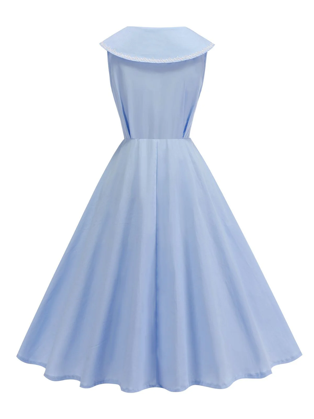 Robe sans manches col marin et nœud papillon couleur unie années 1950 - Image 3