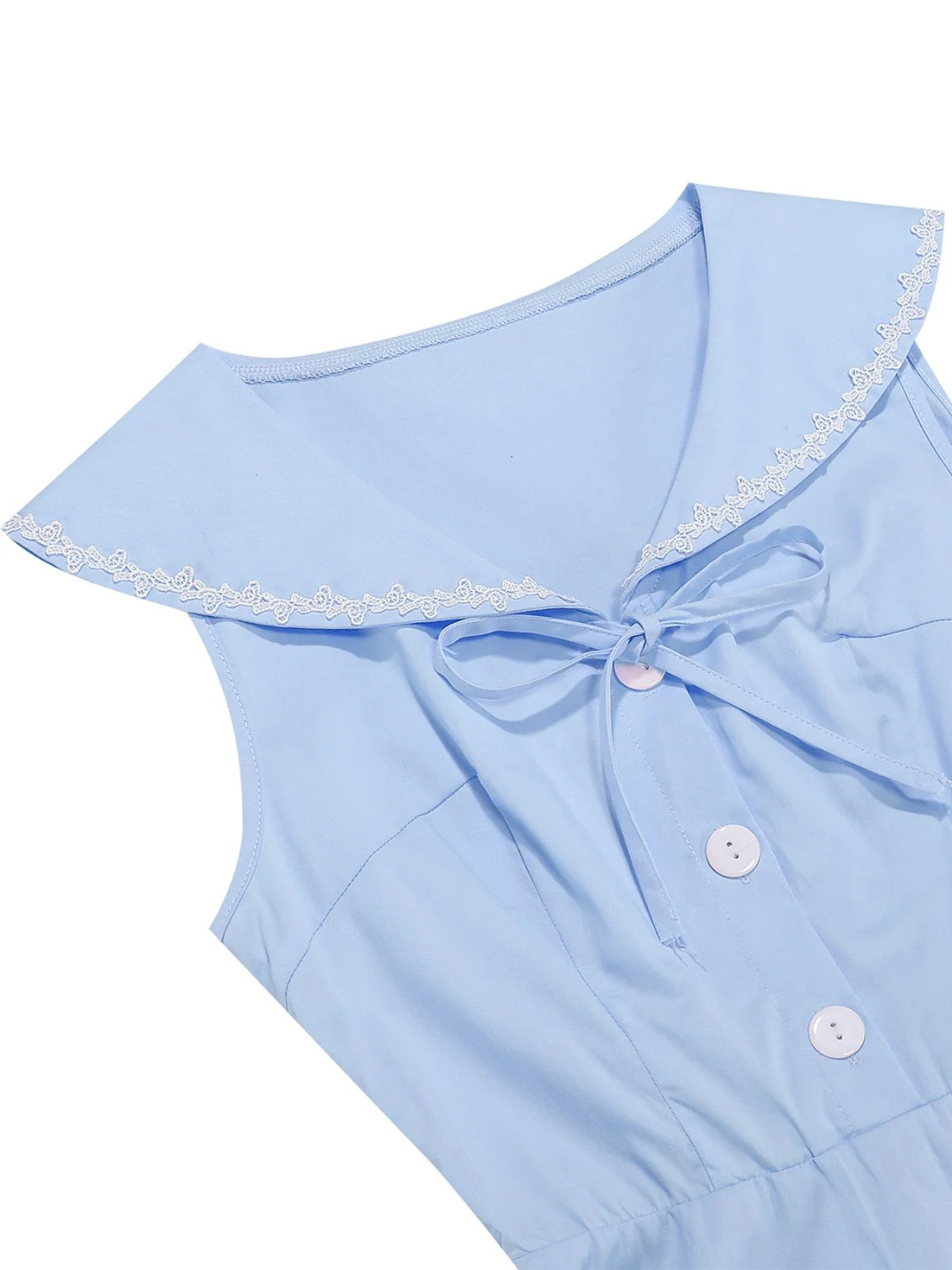 Robe sans manches col marin et nœud papillon couleur unie années 1950 - Image 5