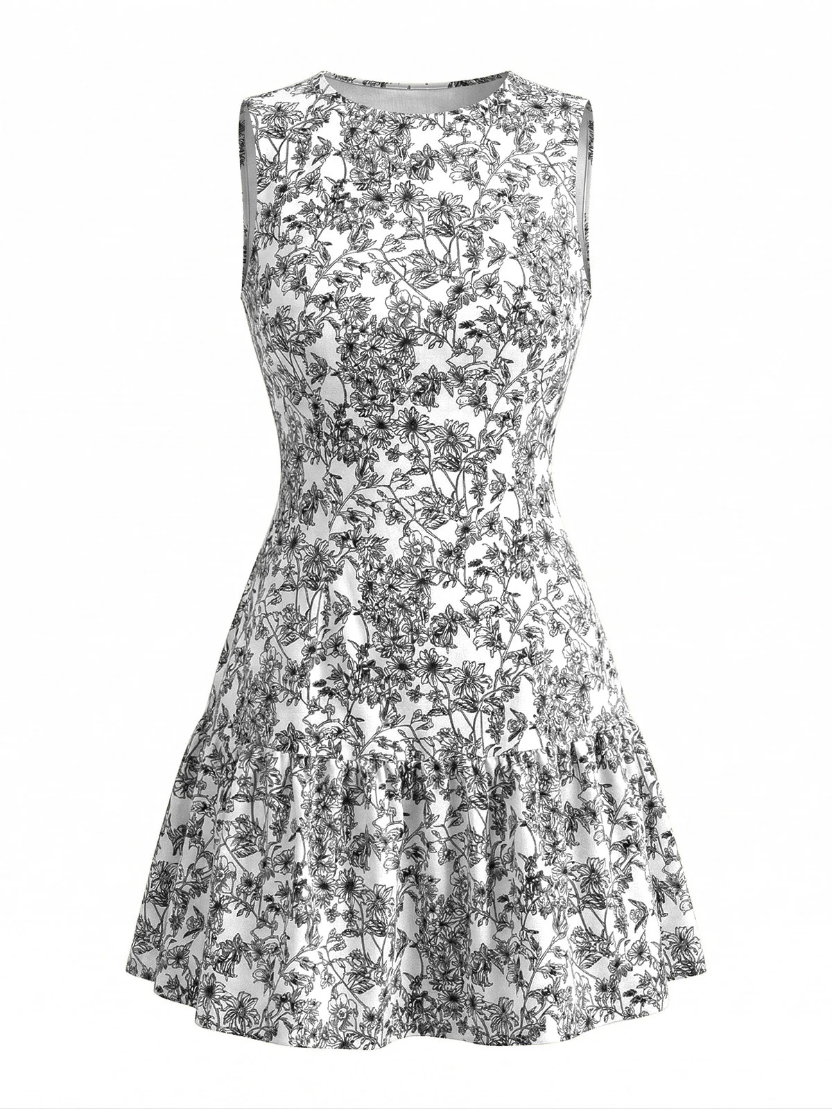 Robe Sans Manches Col Rond Petites Fleurs Années 1950 - Image 4
