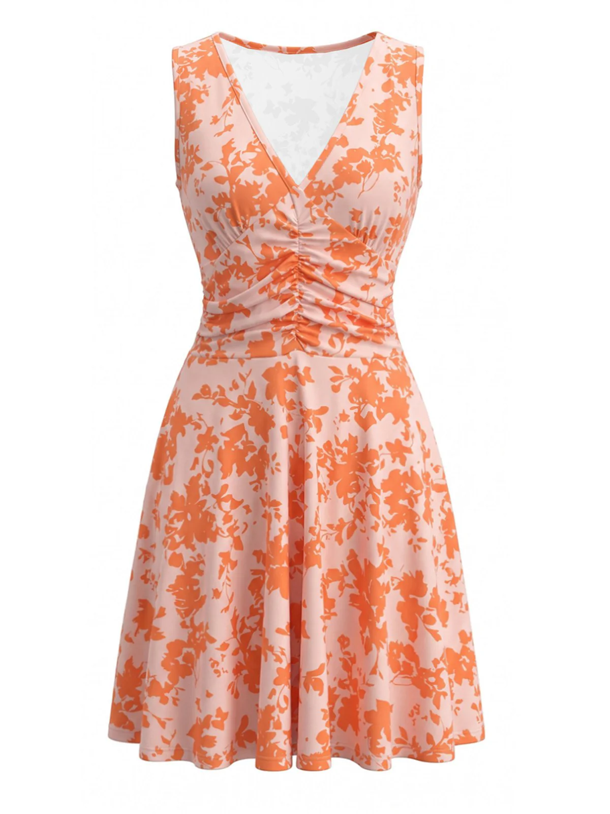 Robe Sans Manches Col V Imprimé Floral Orange Années 1970 - Image 2