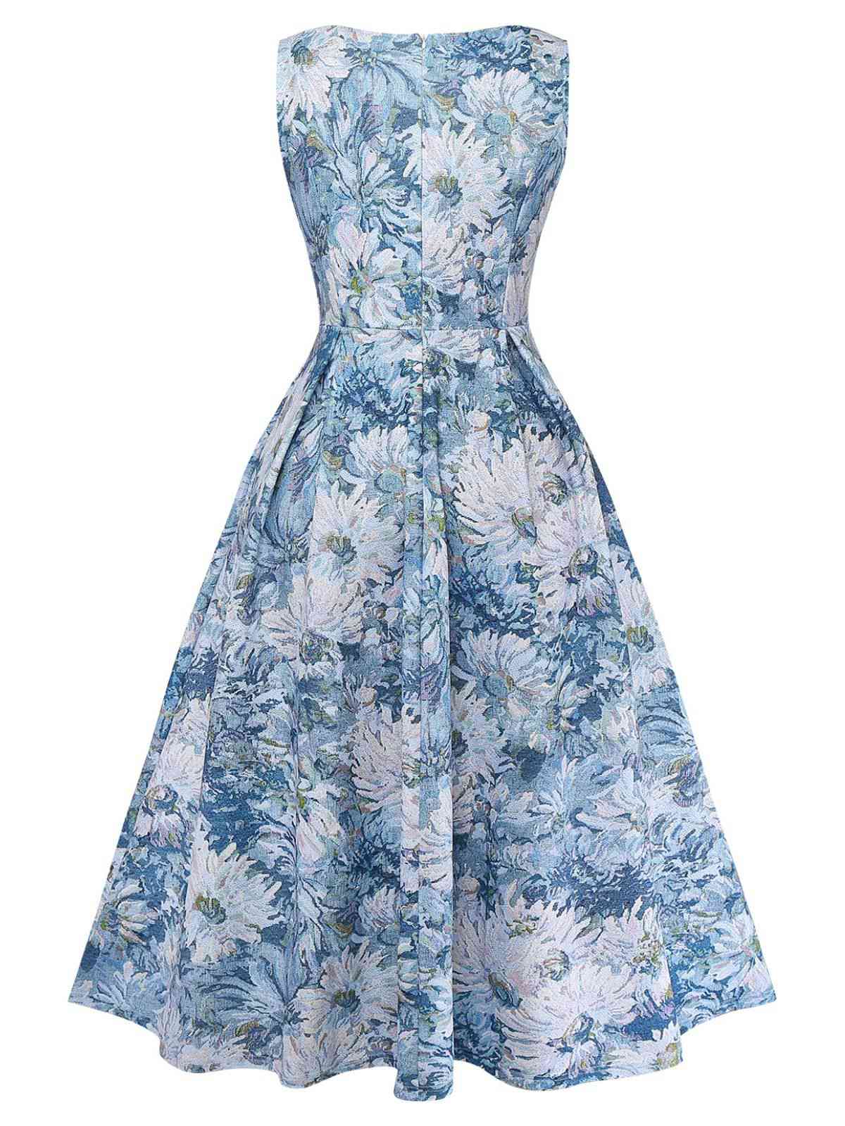 Robe sans manches imprimé floral huile 1950s - Image 3