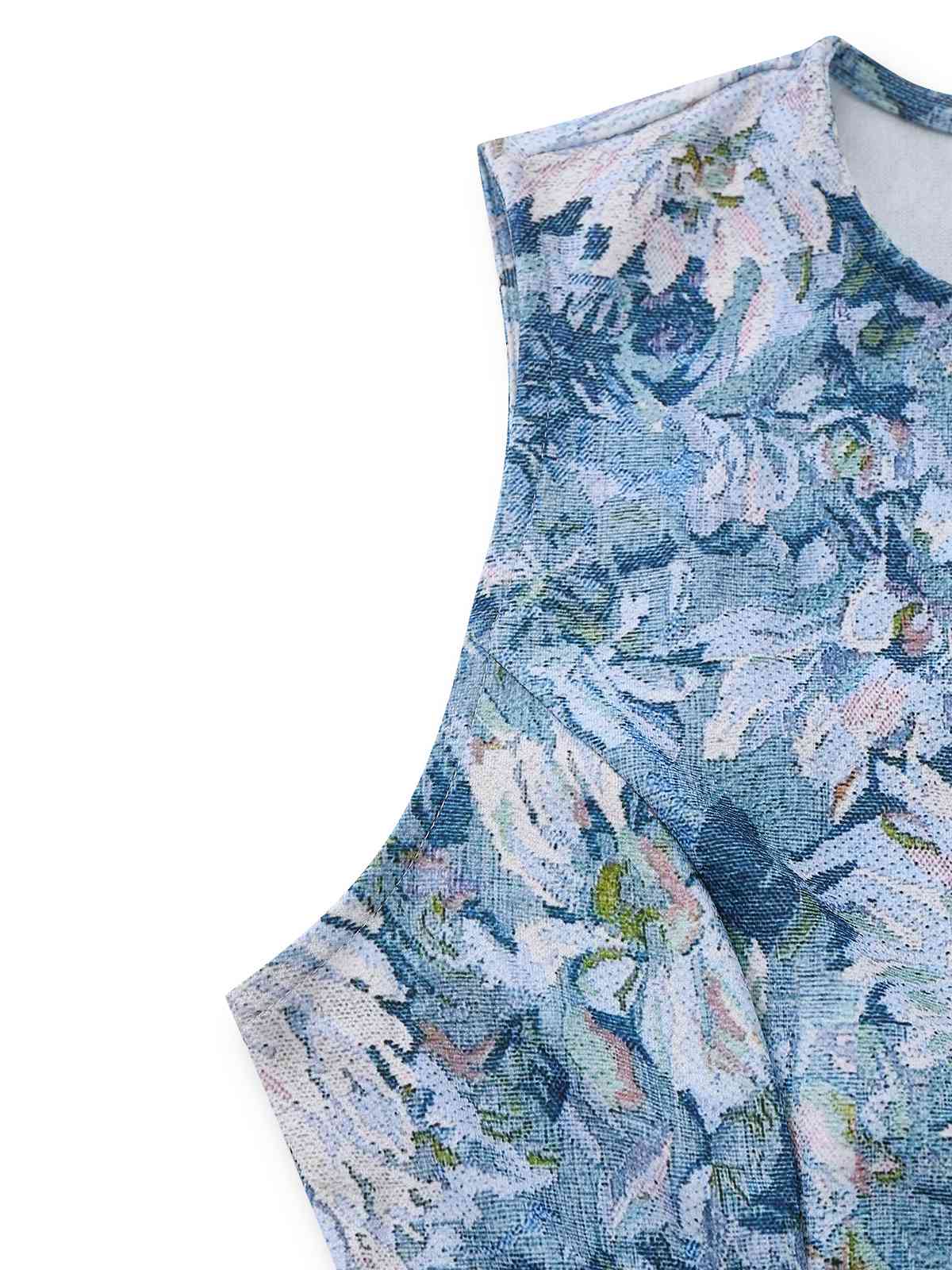 Robe sans manches imprimé floral huile 1950s - Image 5