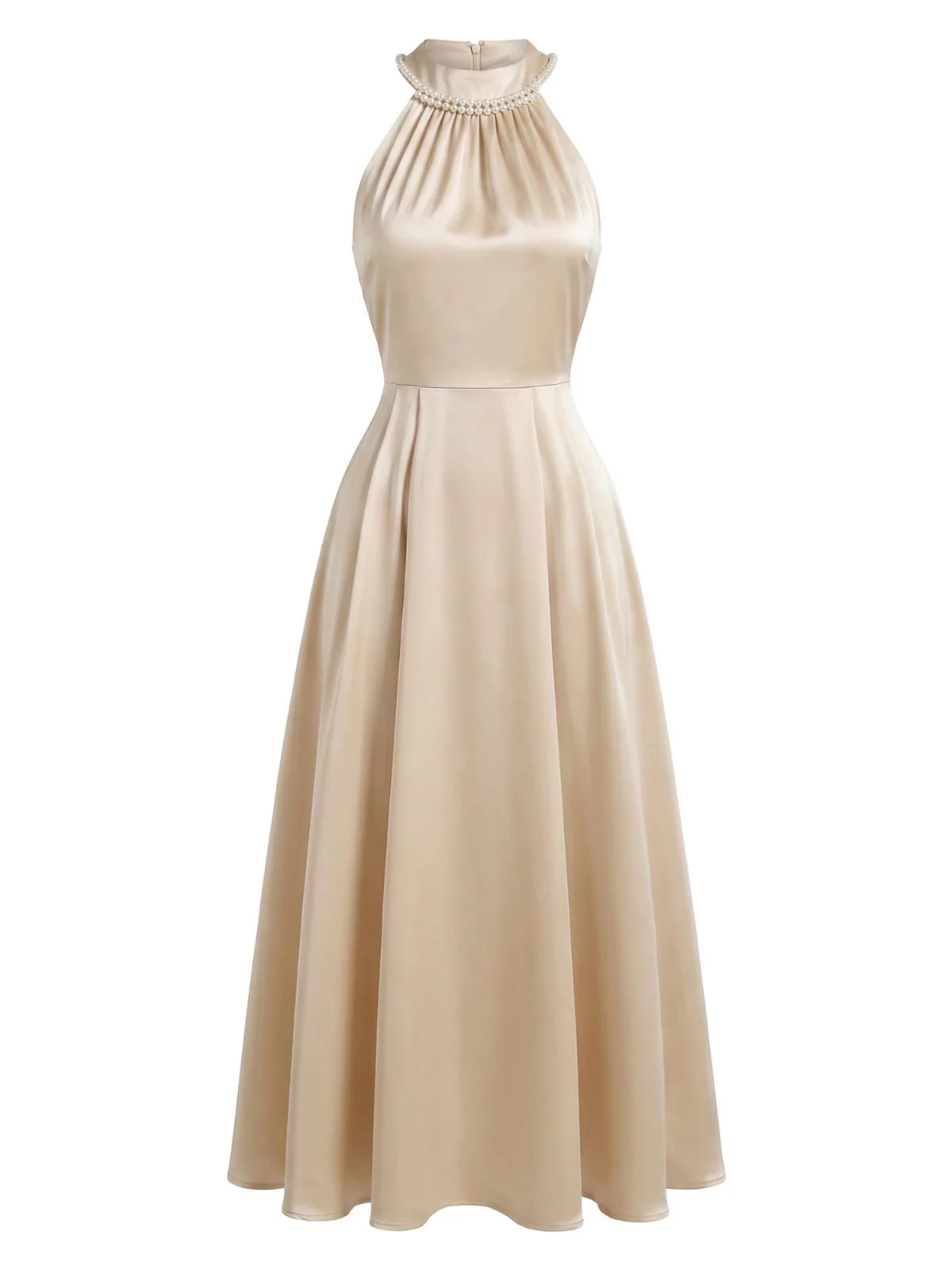 Robe Satin Perle Sans Manches Champagne Années 1930 - Image 4