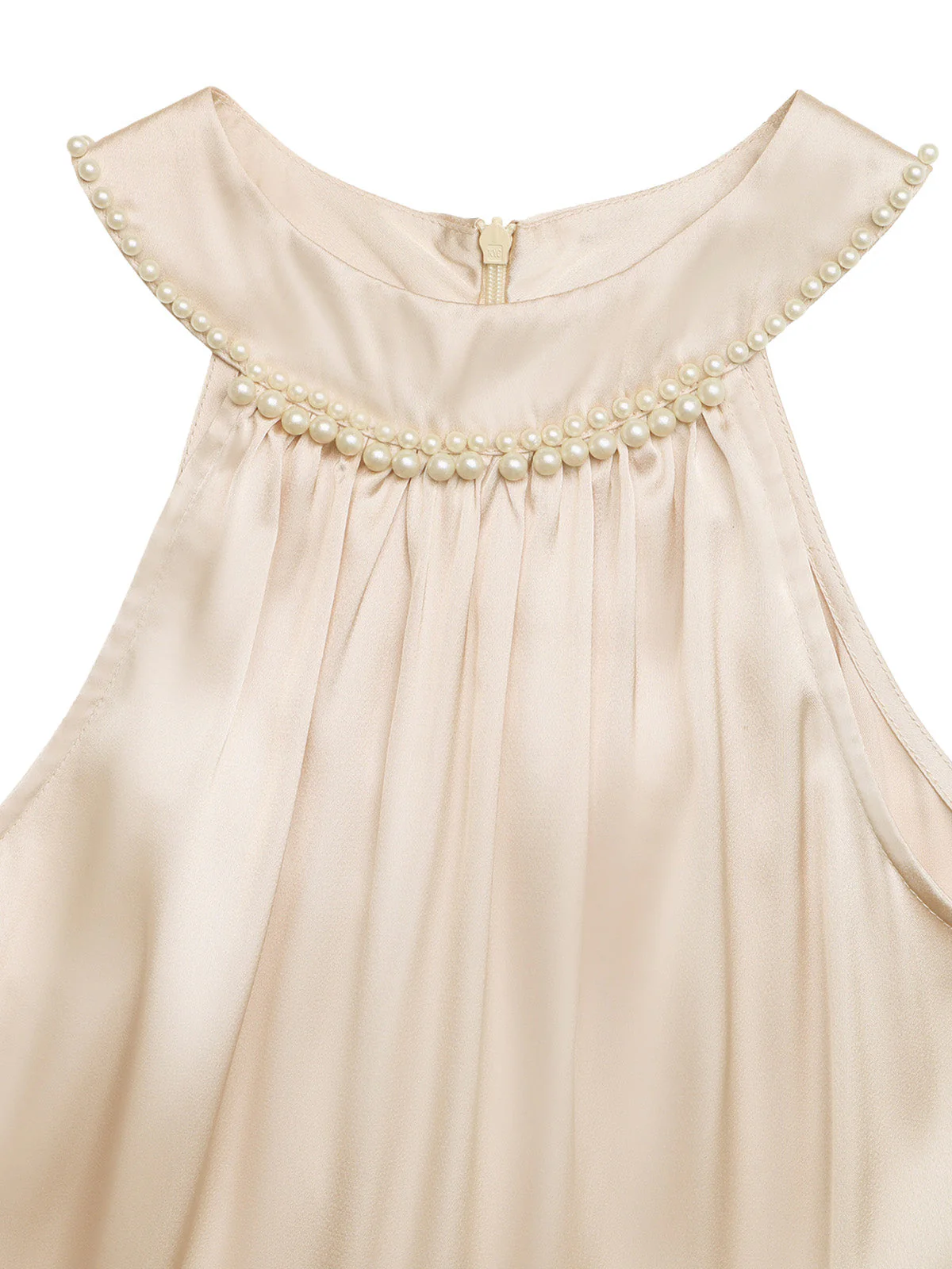 Robe Satin Perle Sans Manches Champagne Années 1930 - Image 6