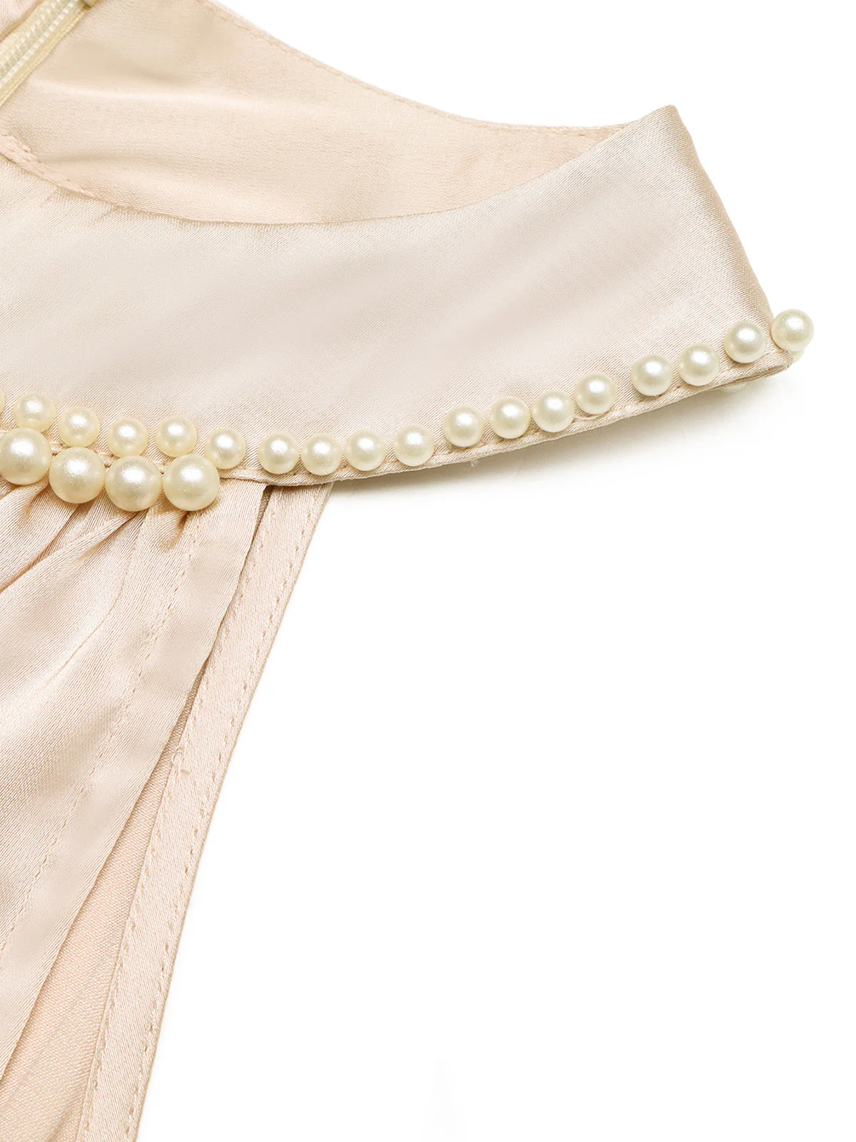 Robe Satin Perle Sans Manches Champagne Années 1930 - Image 7