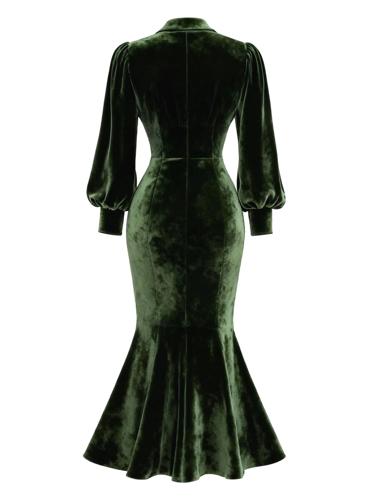 Robe sirène en velours vert ornée de perles manches lanternes années 1930 - Image 5