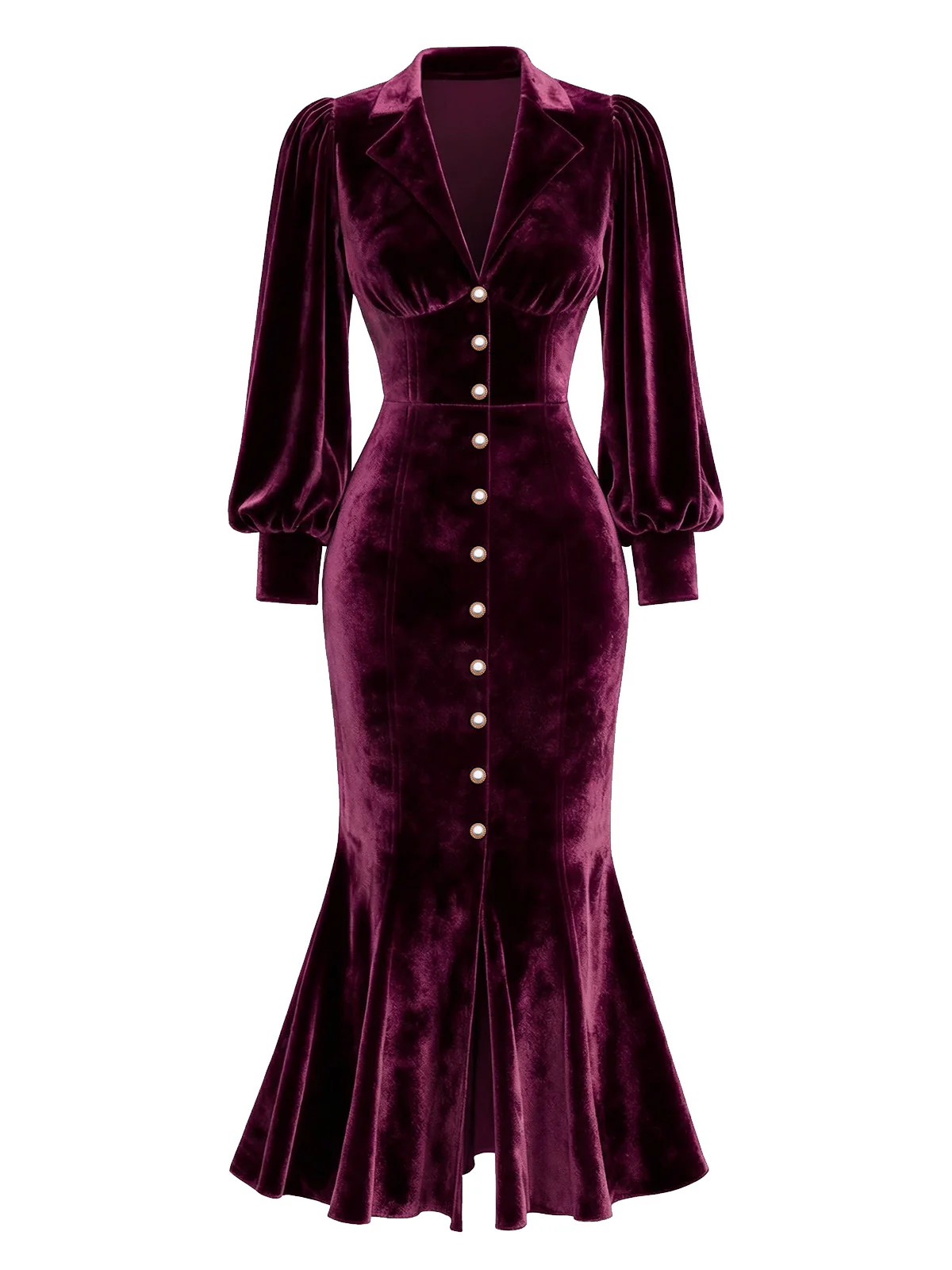 Robe sirène en velours vert ornée de perles manches lanternes années 1930 - Image 7