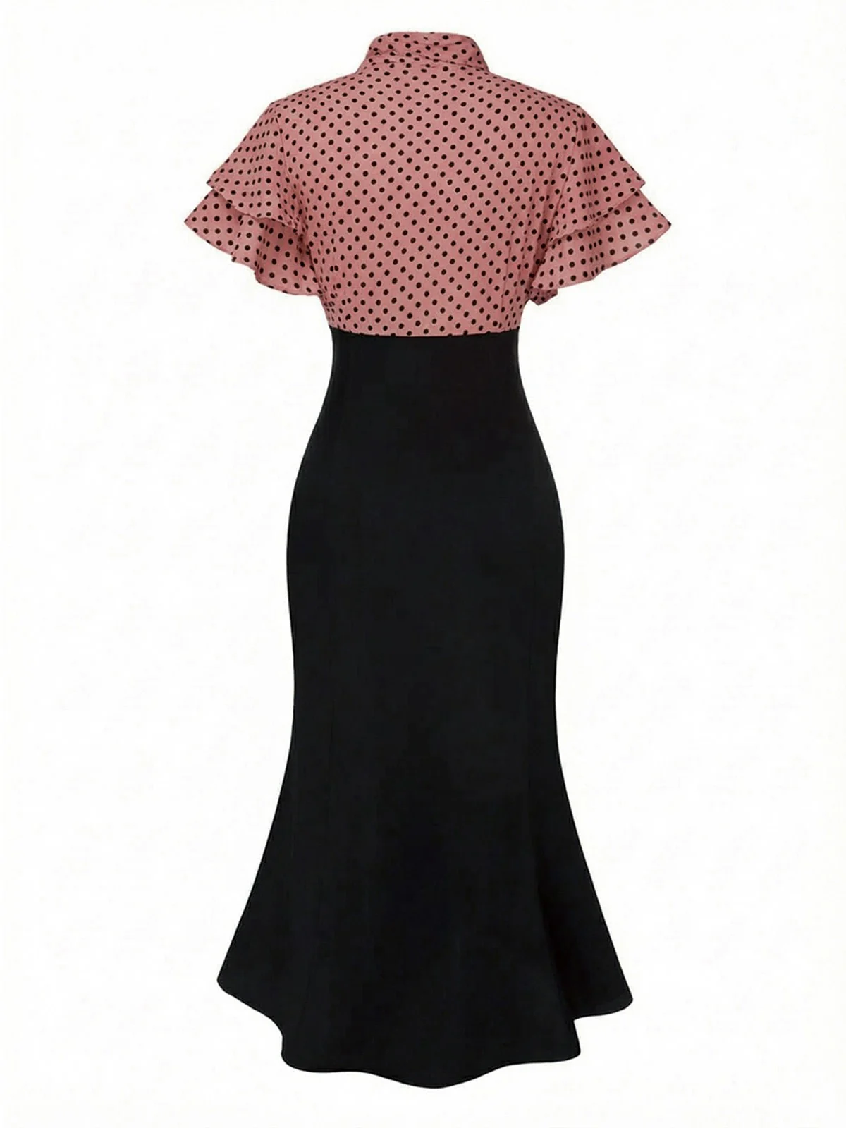 Robe sirène rose pêche à pois et col noué des années 1930 - Image 2