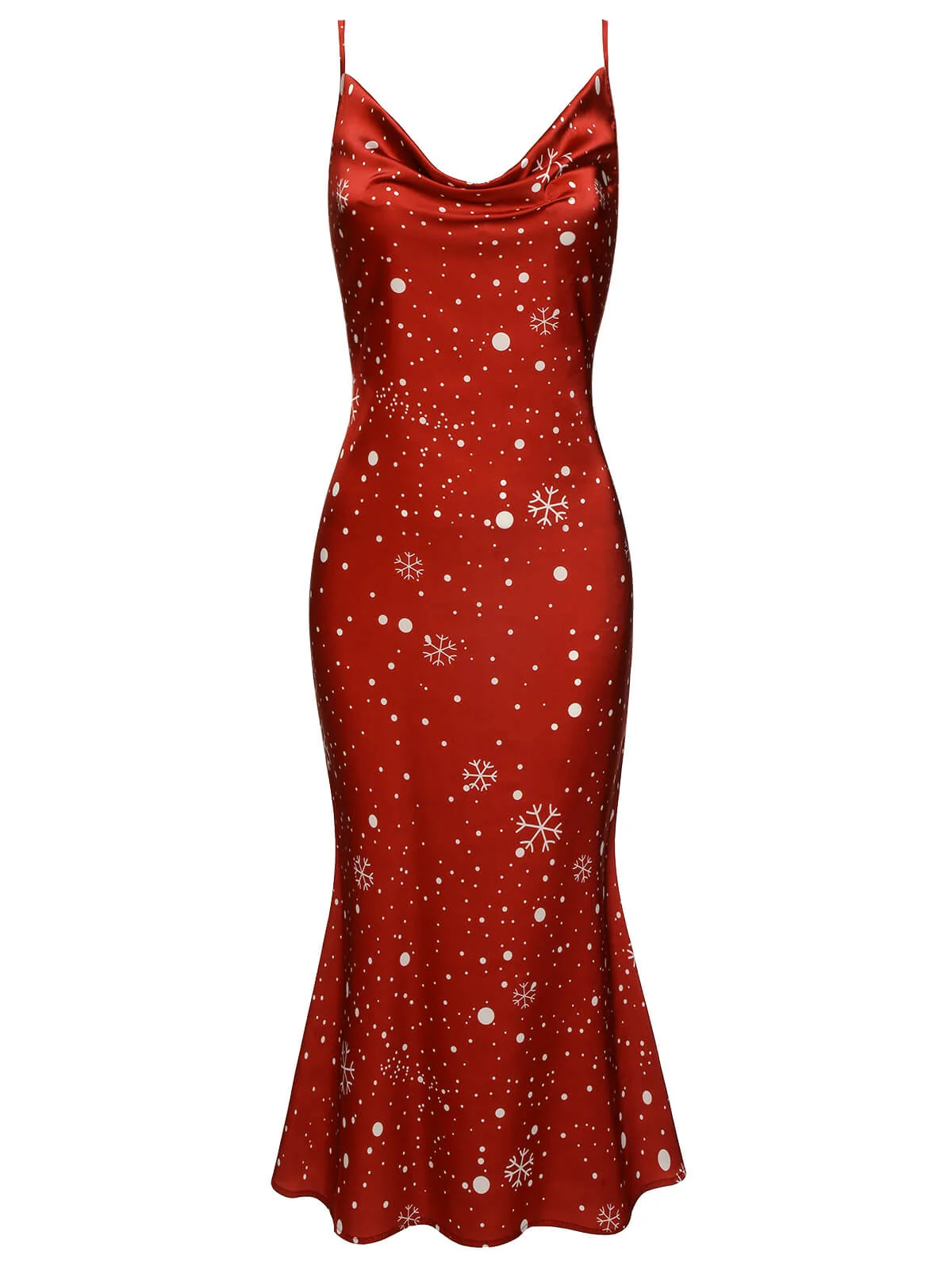 Robe sirène rouge flocon de neige à bretelles de Noël des années 1930 - Image 2