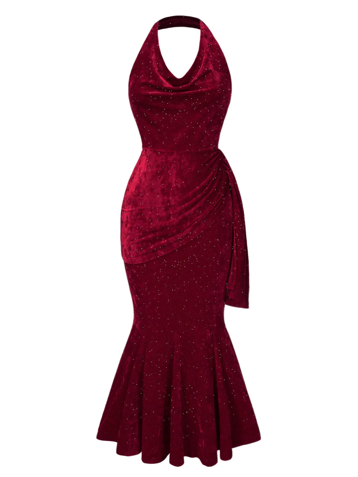 Robe sirène rouge foncé à col bénitier pailleté des années 1930 - Image 5
