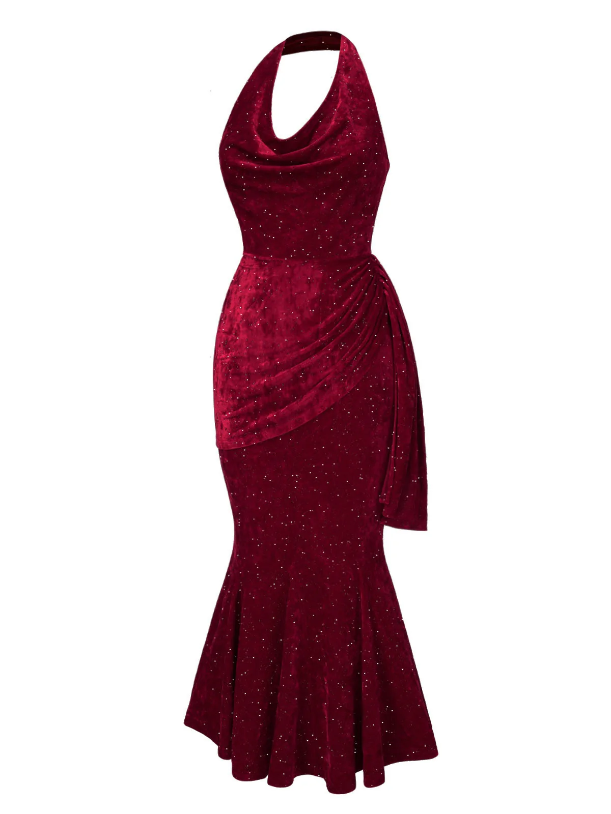 Robe sirène rouge foncé à col bénitier pailleté des années 1930 - Image 6