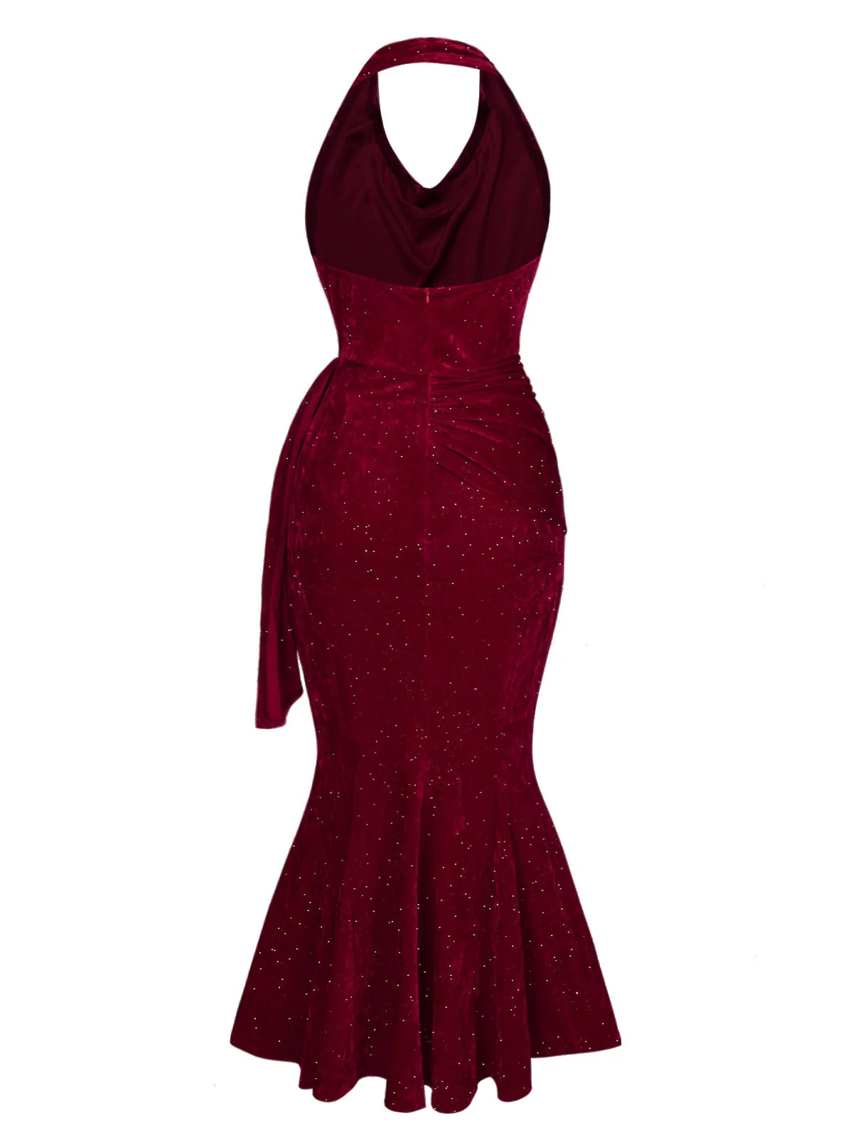 Robe sirène rouge foncé à col bénitier pailleté des années 1930 - Image 7