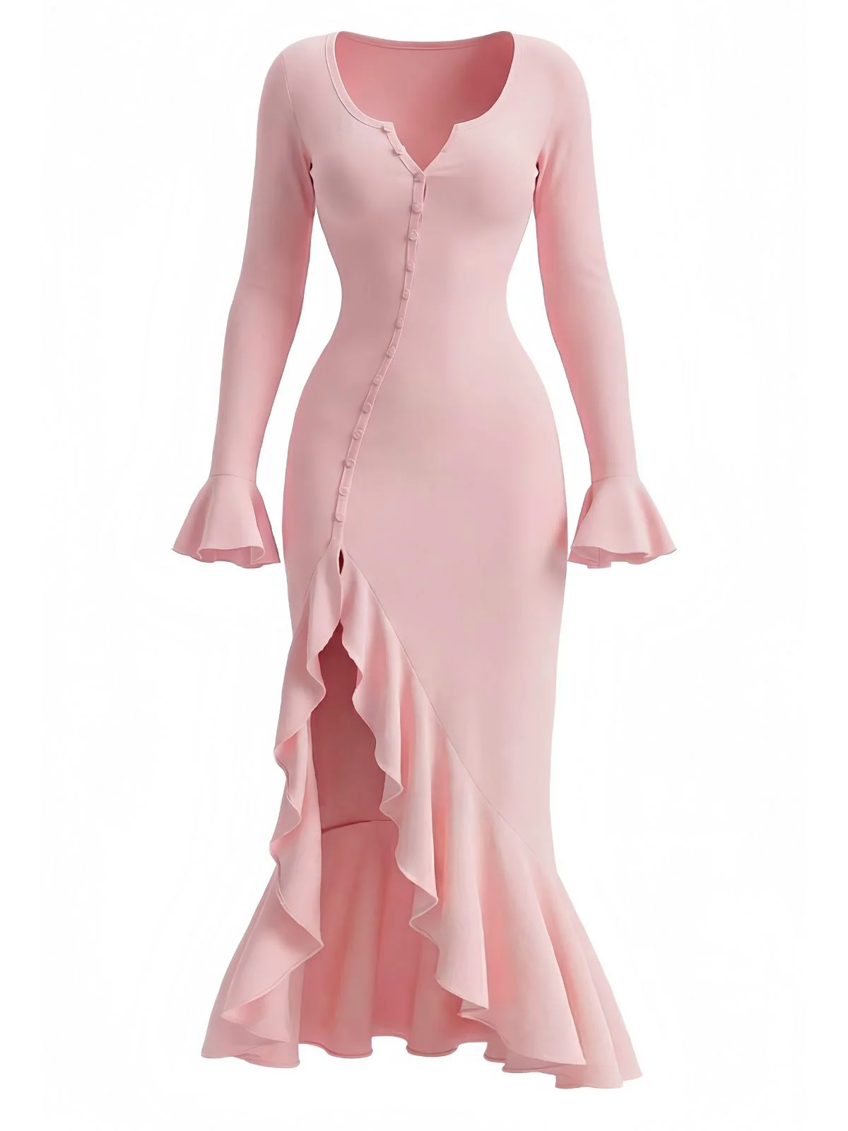 Robe sirène à volants boutons et fente latérale des années 1930 - Image 3