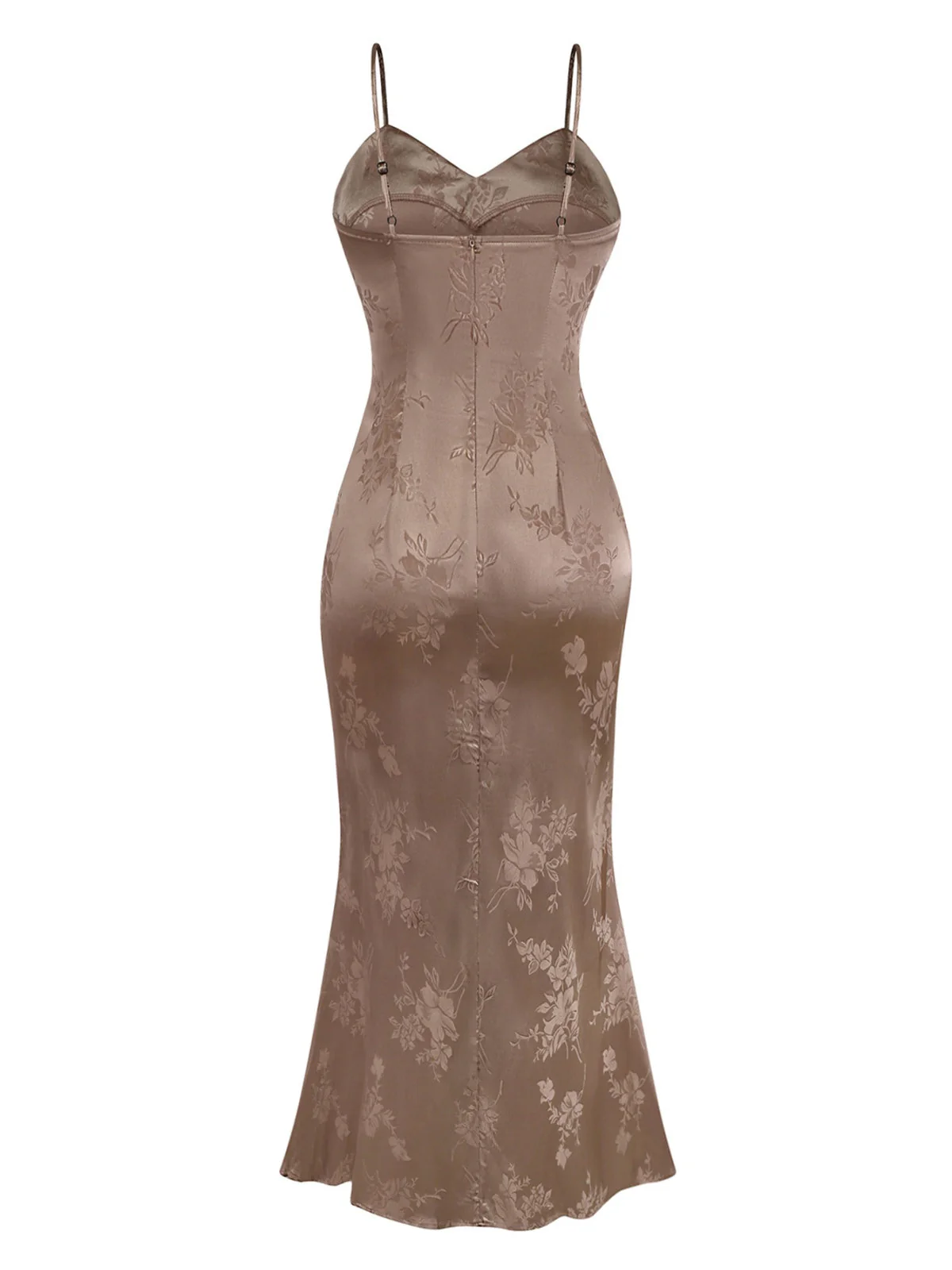 Robe sirène en satin et bretelles uni motif floral jacquard années 1930 - Image 2