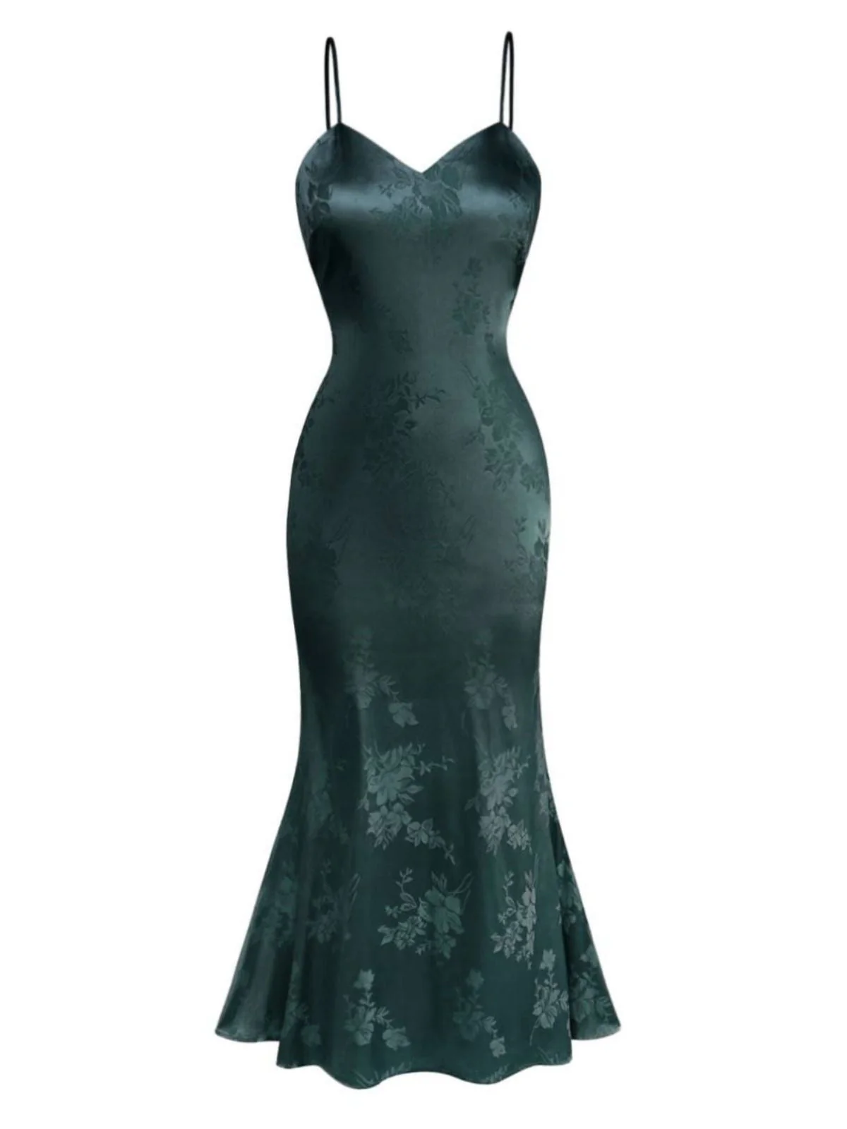 Robe sirène en satin et bretelles uni motif floral jacquard années 1930 - Image 7