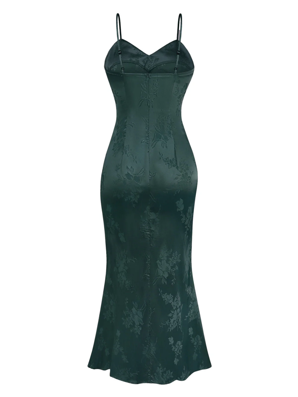 Robe sirène en satin et bretelles uni motif floral jacquard années 1930 - Image 8