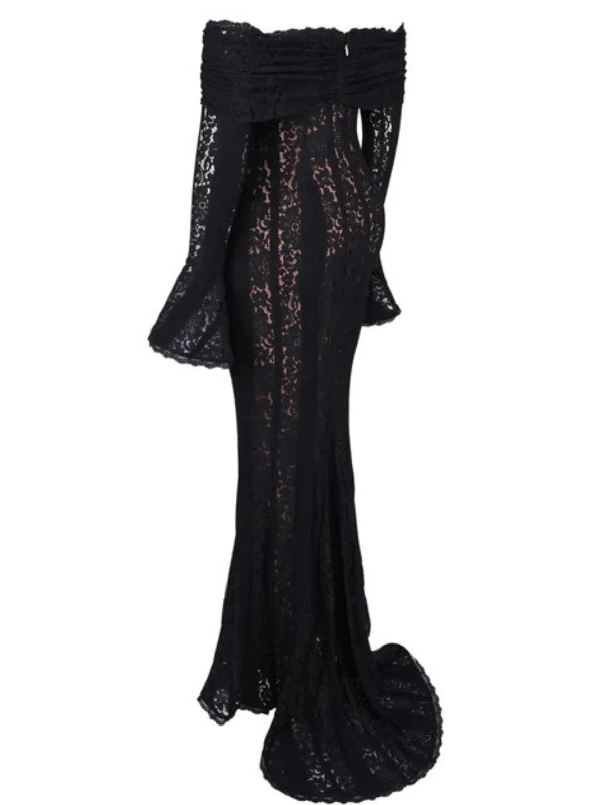 Robe sirène maxi en dentelle à épaules dénudées et manches évasées années 1930 - Image 2
