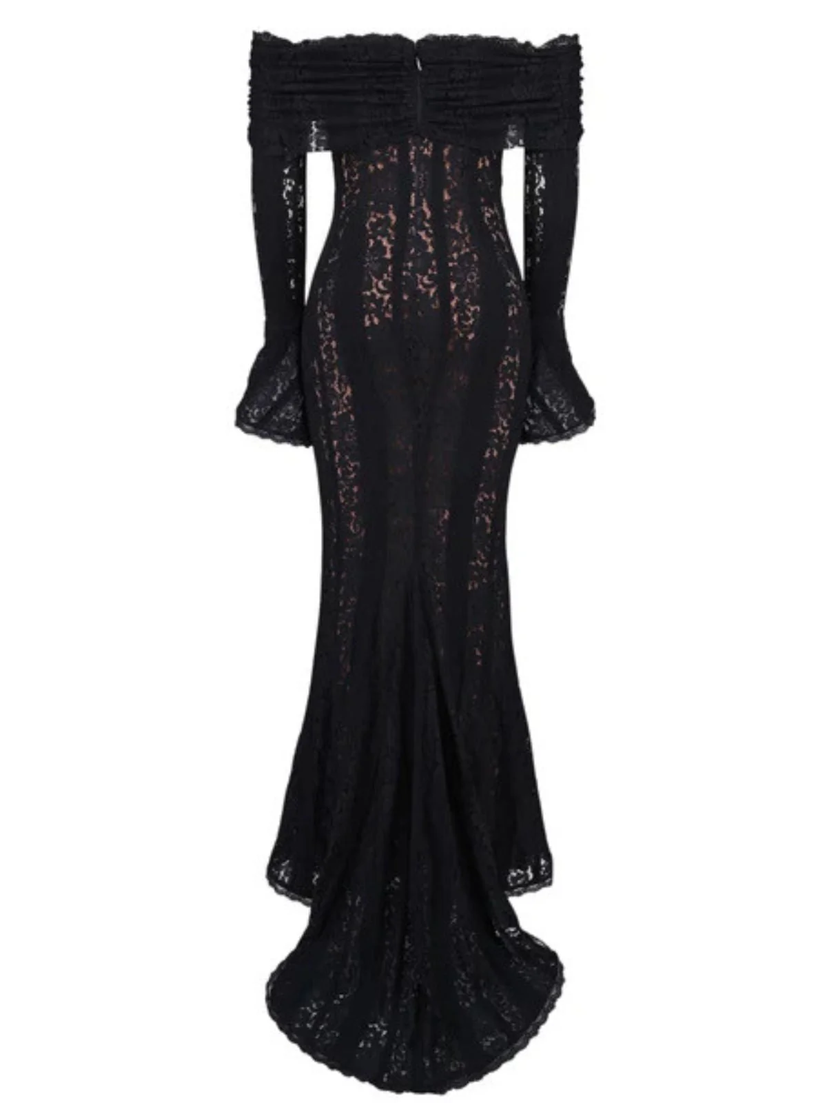 Robe sirène maxi en dentelle à épaules dénudées et manches évasées années 1930 - Image 3